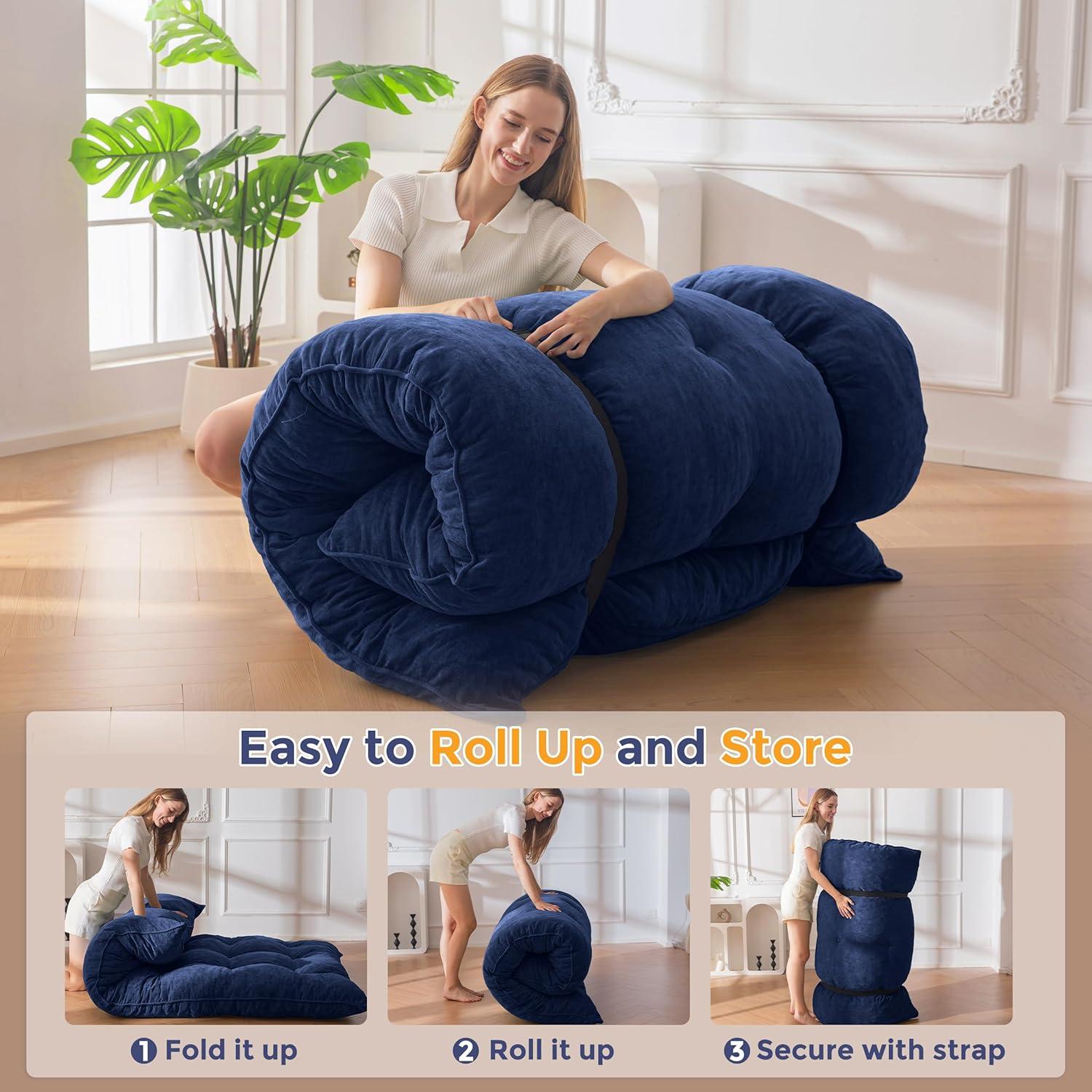 Colchón Futón Plegable MAXYOYO Completo 15.24 cm Azul Marino