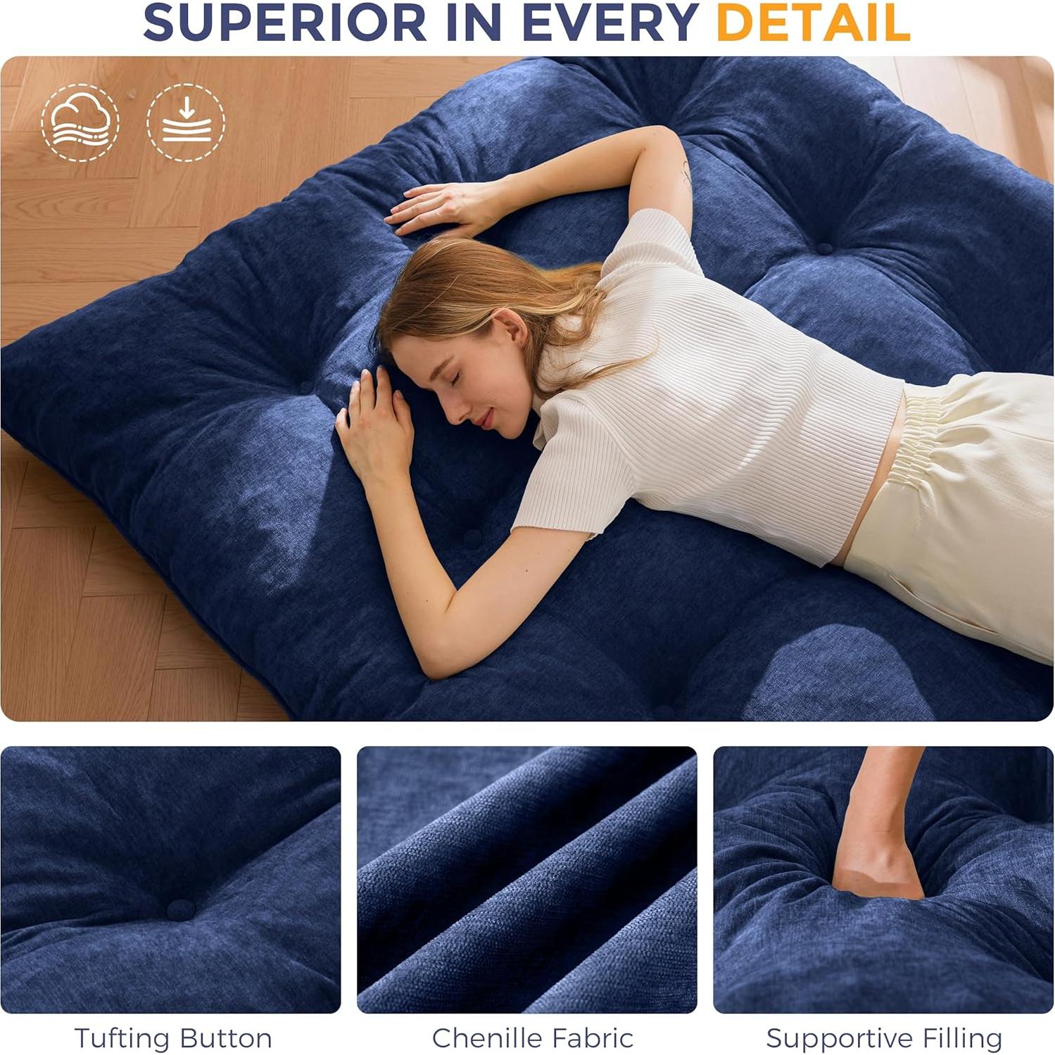 Colchón Futón Plegable MAXYOYO Completo 15.24 cm Azul Marino