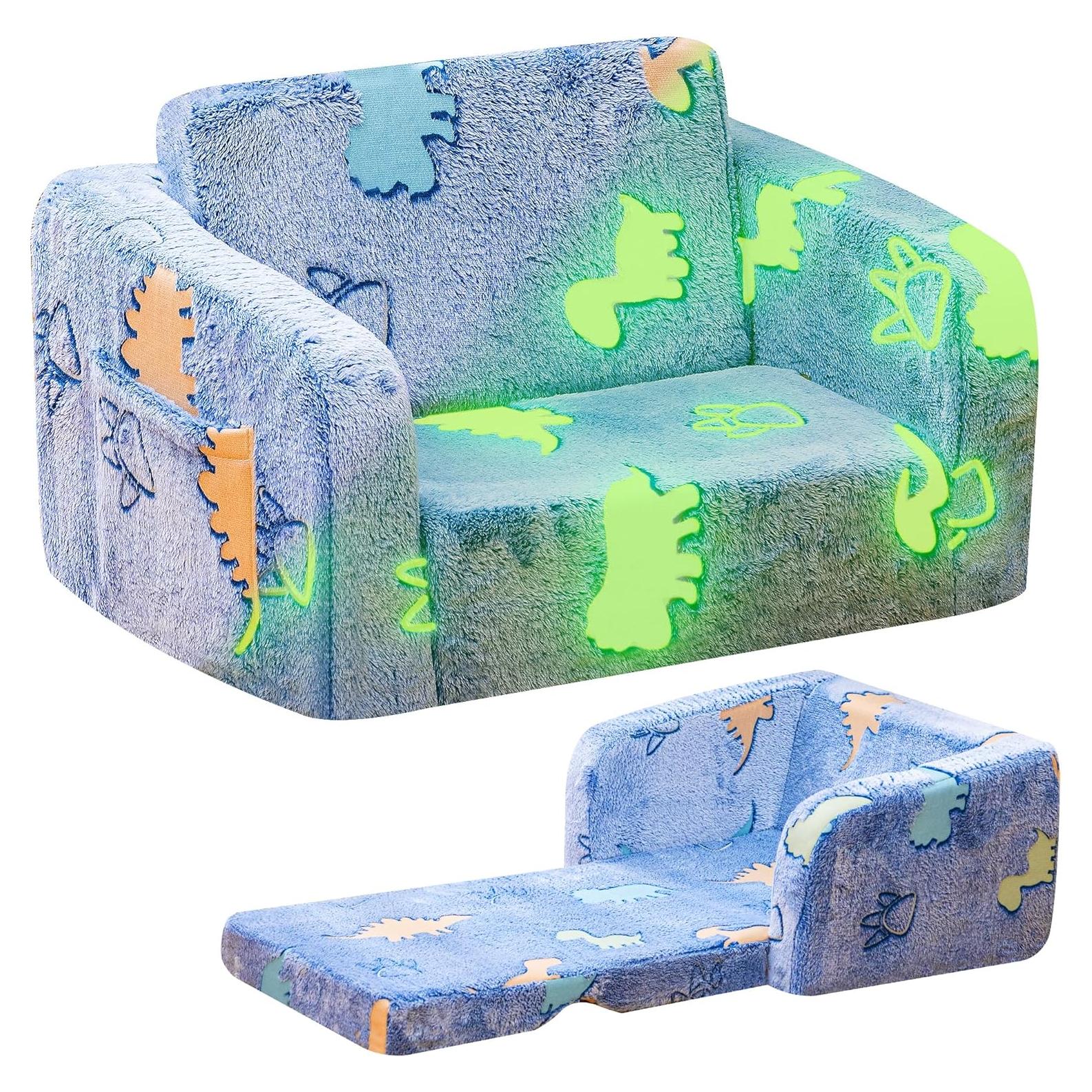 Sofá Plegable para Niños Lamerge 2-en-1 Azul Dinosaurio