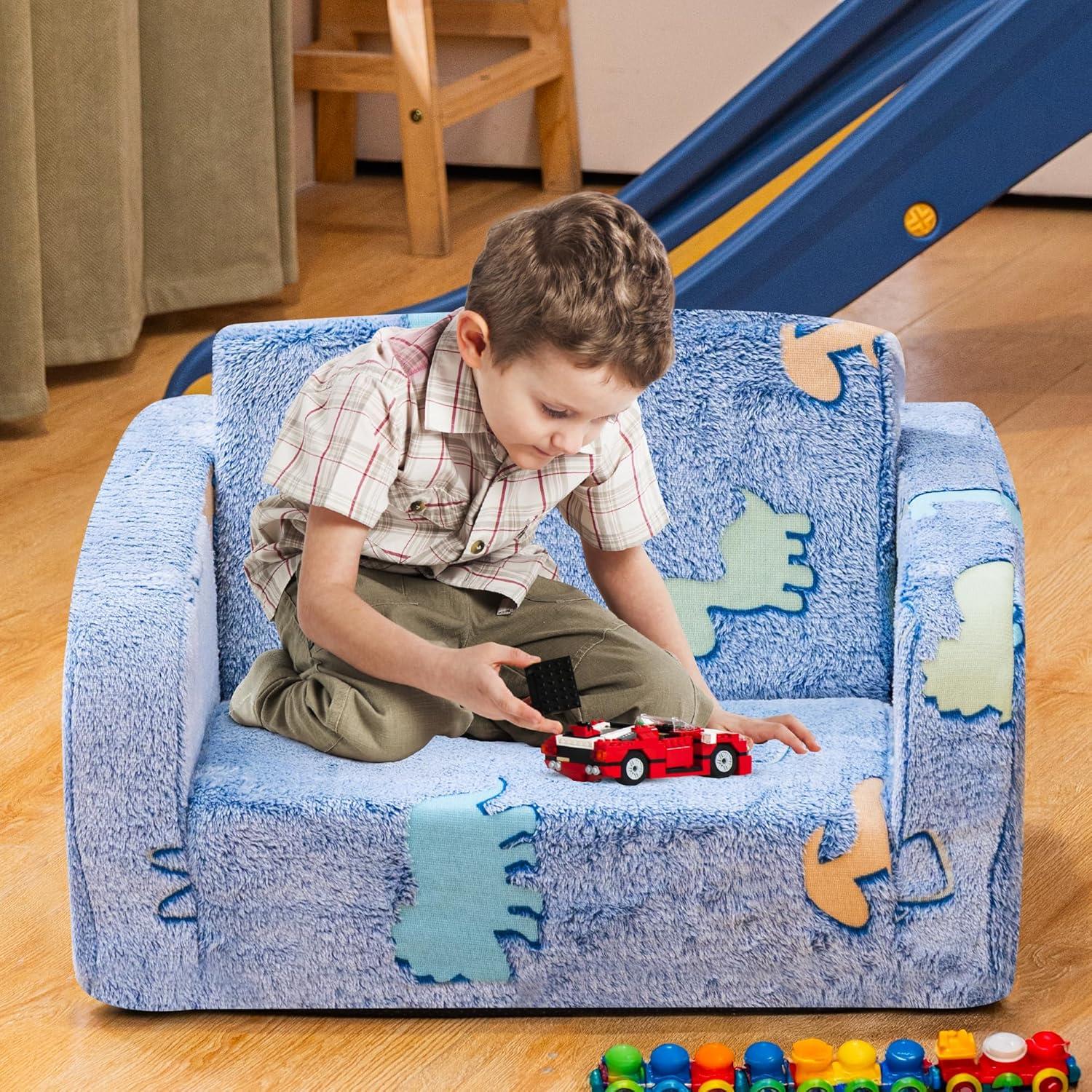 Sofá Plegable para Niños Lamerge 2-en-1 Azul Dinosaurio