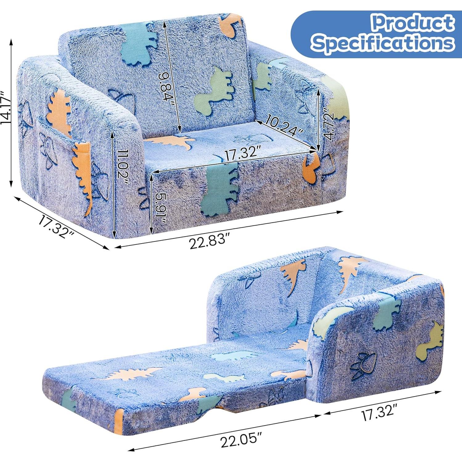 Sofá Plegable para Niños Lamerge 2-en-1 Azul Dinosaurio