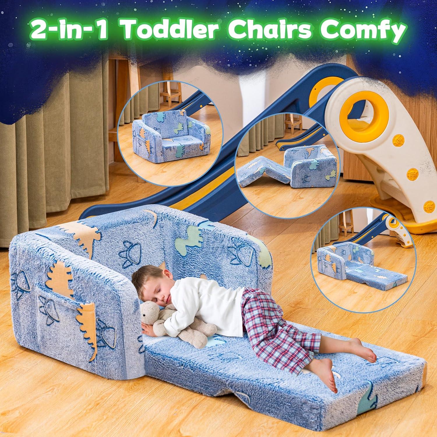 Sofá Plegable para Niños Lamerge 2-en-1 Azul Dinosaurio