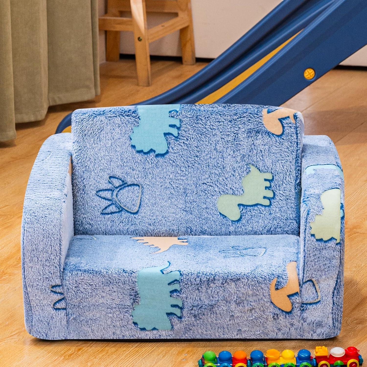 Sofá Plegable para Niños Lamerge 2-en-1 Azul Dinosaurio