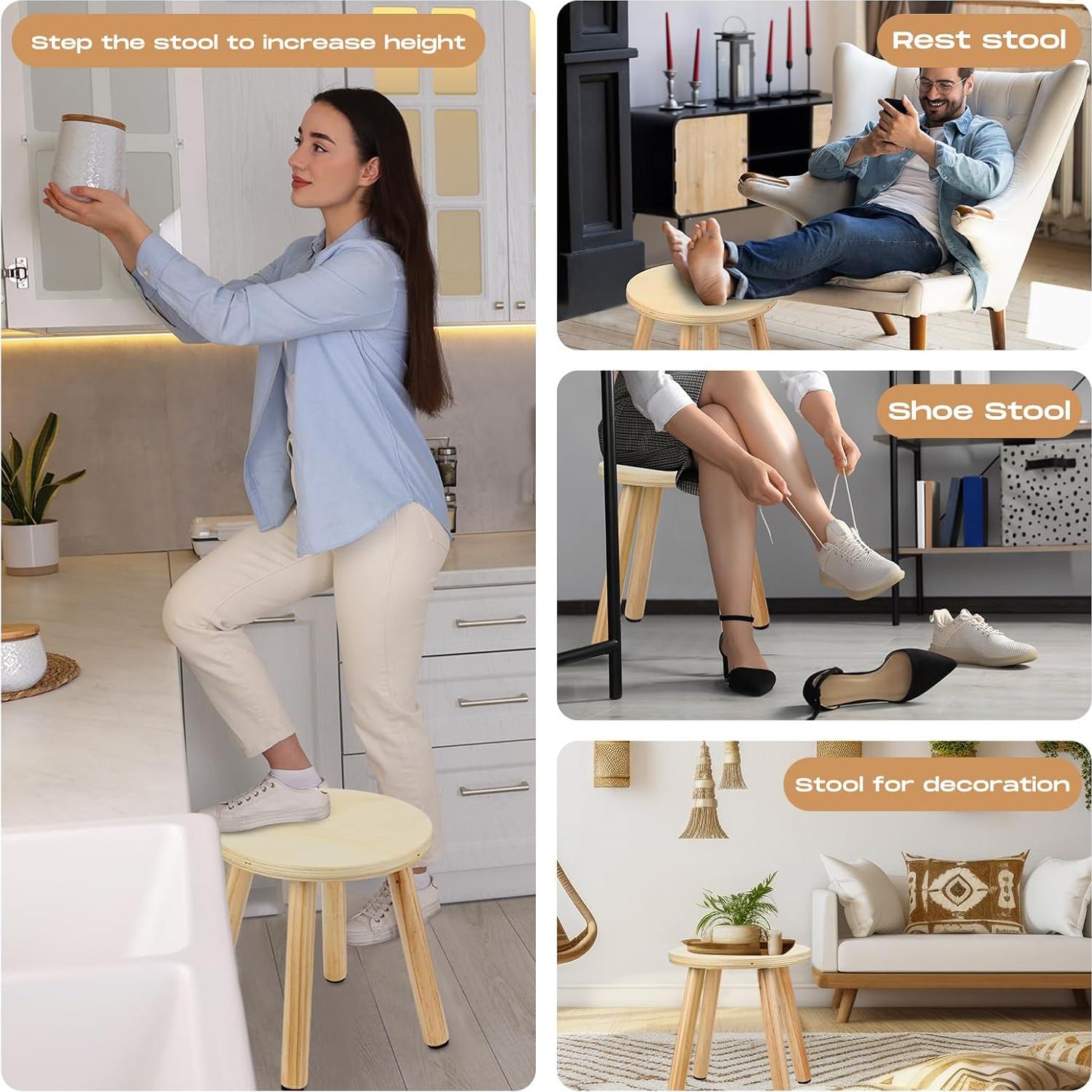 Taburetes de Madera Wenqik - Set de 4 Sillas Redondas 25.4 cm