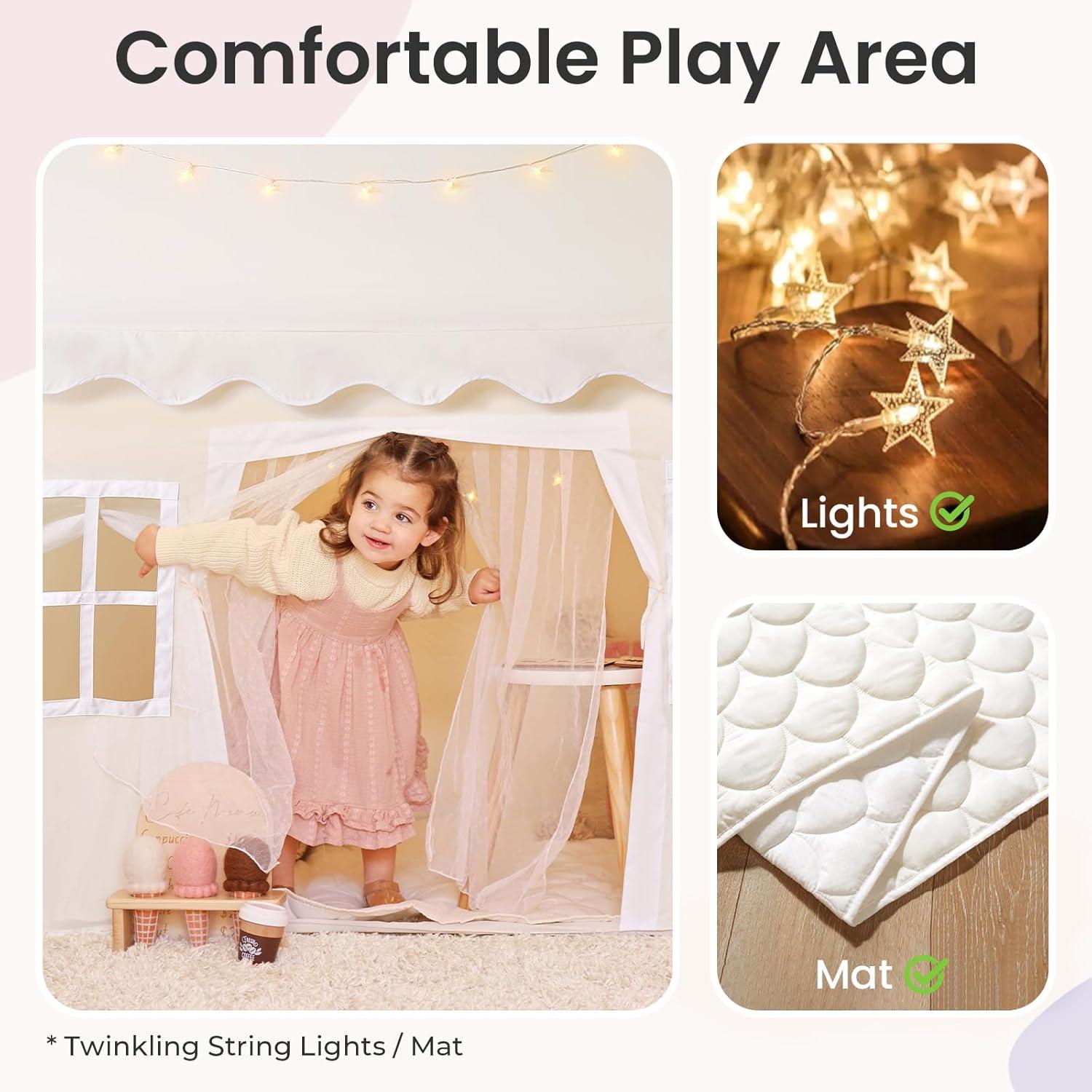 Tienda de Juego Tiny Land con Alfombra y Luces LED - Blanca