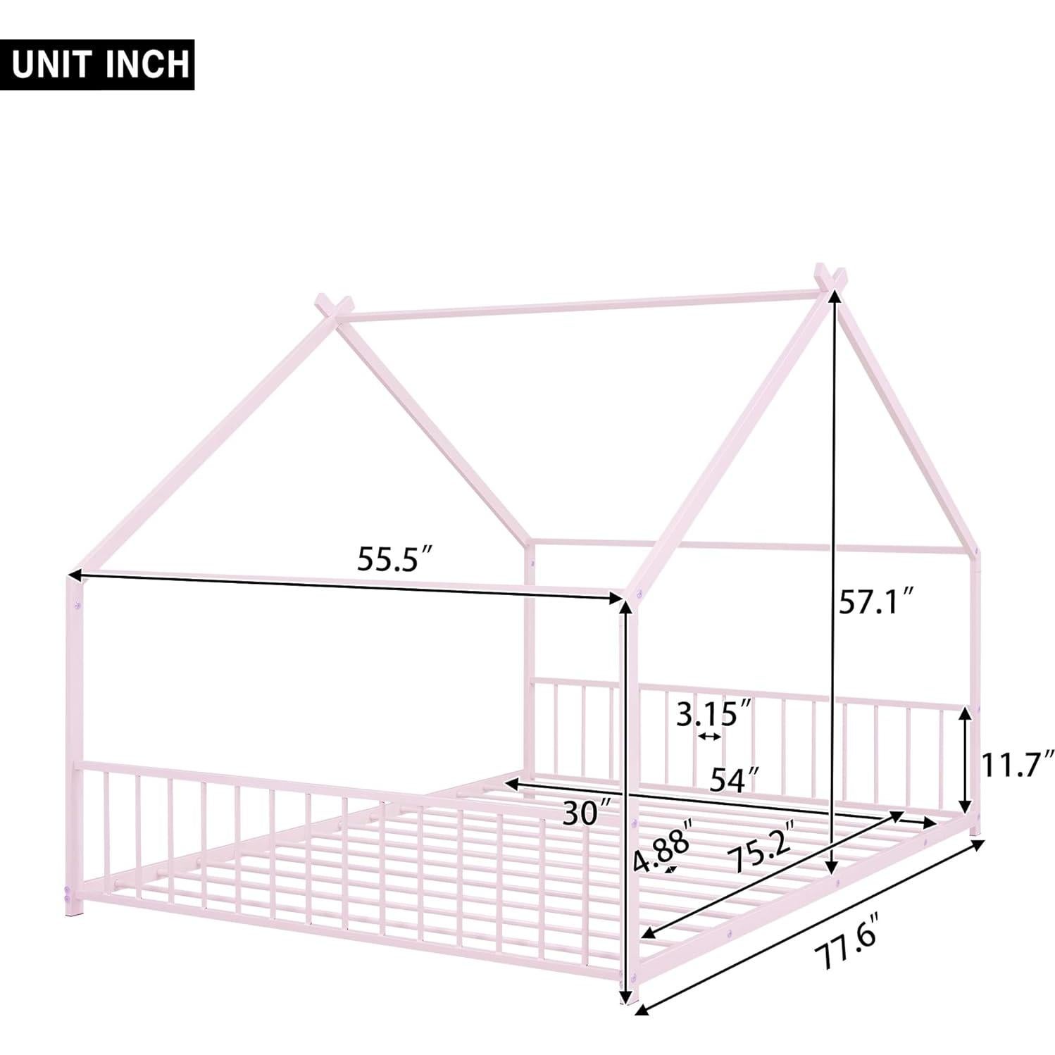 Cama de Piso Completo Bellemave Rosa con Diseño de Casa