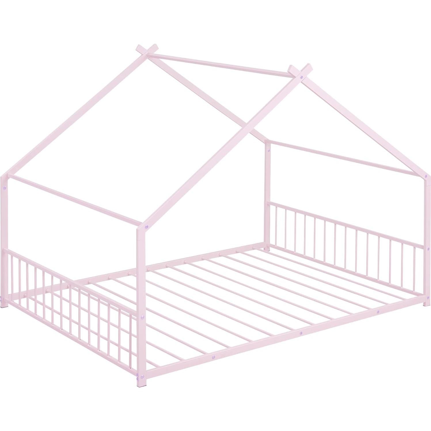 Cama de Piso Completo Bellemave Rosa con Diseño de Casa