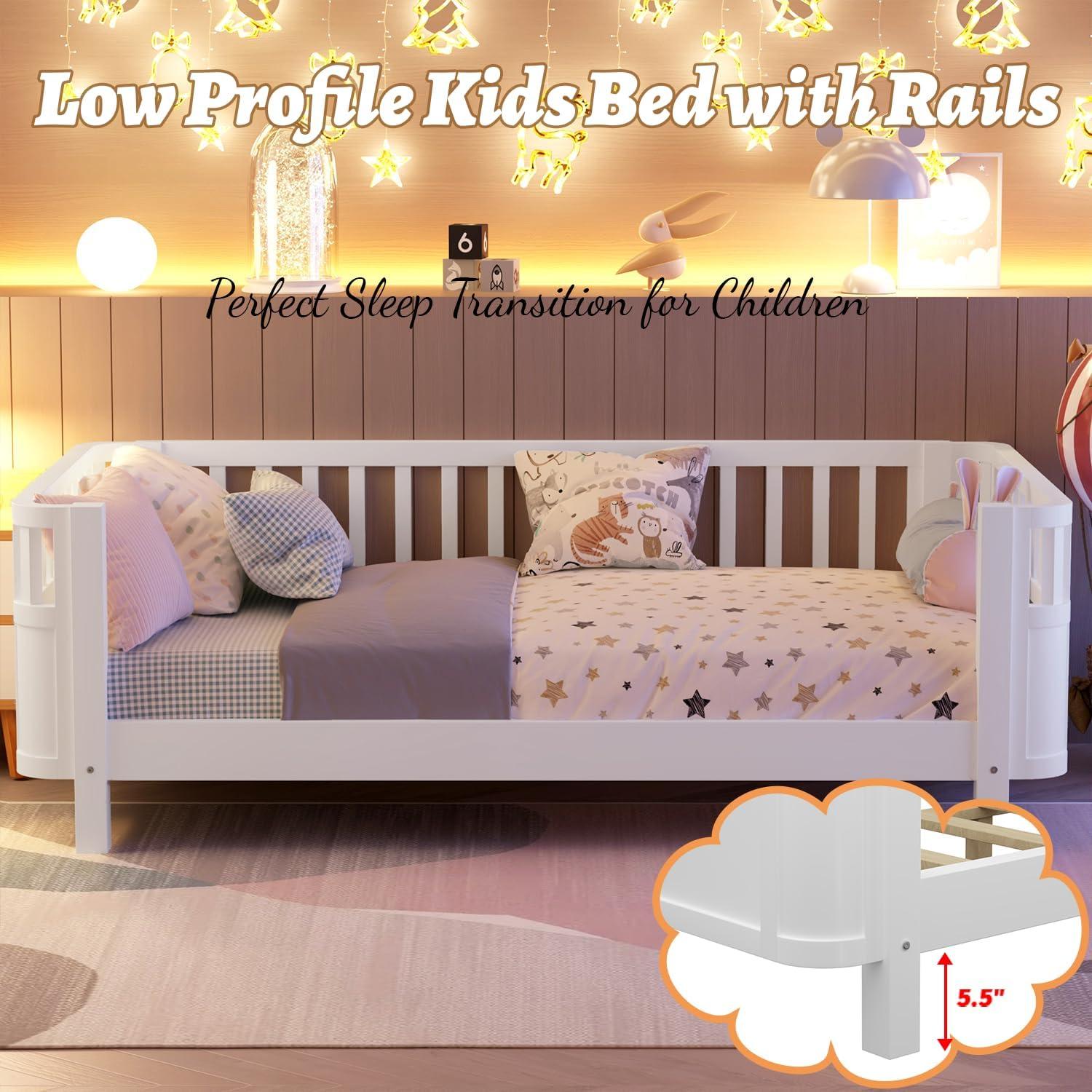 Cama Montessori Twin OYUMOENTS Blanca con Barandillas y Sin Chirridos