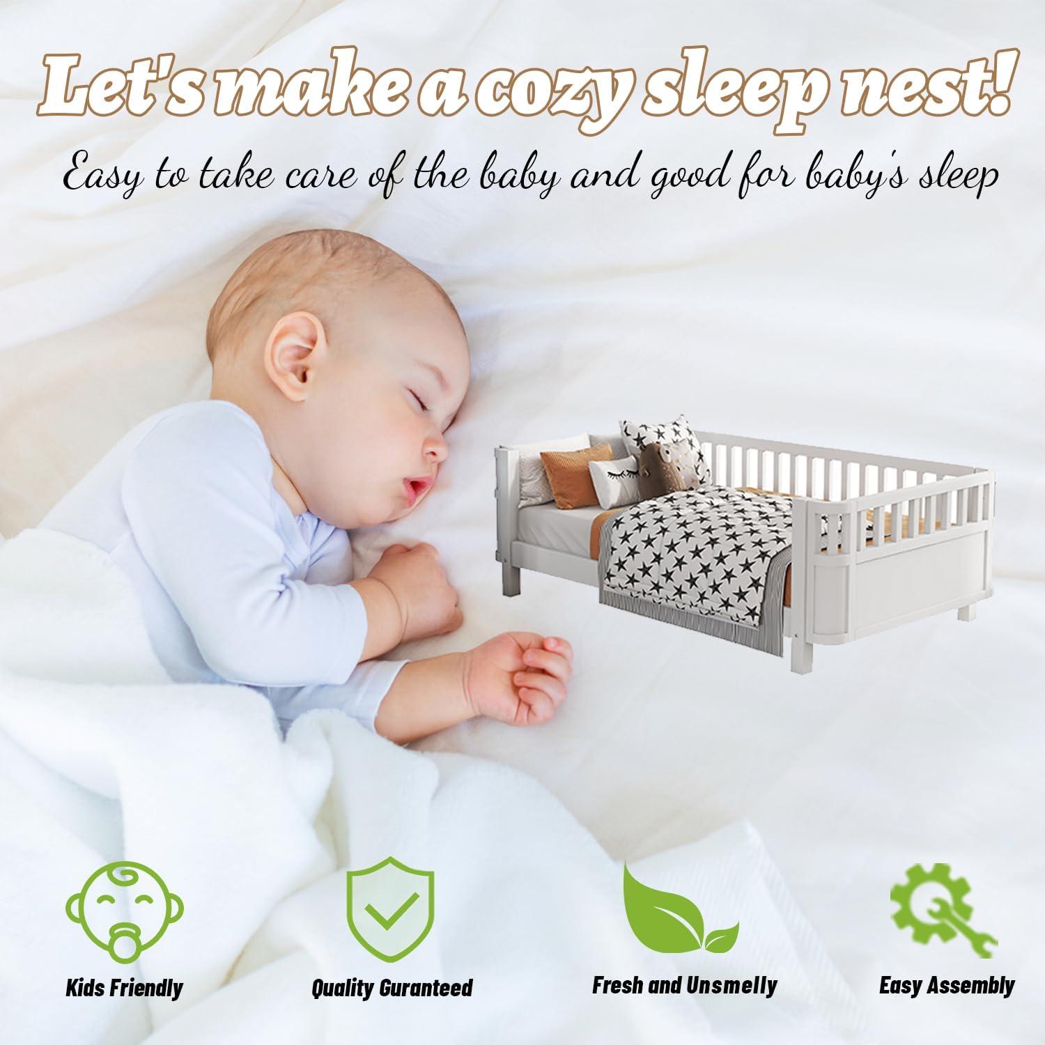 Cama Montessori Twin OYUMOENTS Blanca con Barandillas y Sin Chirridos