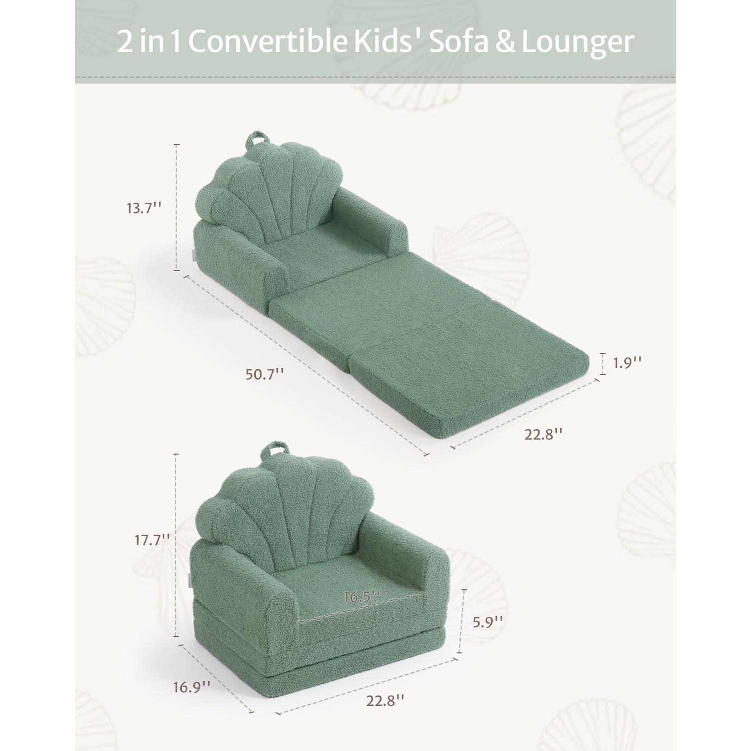 Sofá Infantil Blissful Diary Verde 2 en 1 Convertible Reclinable