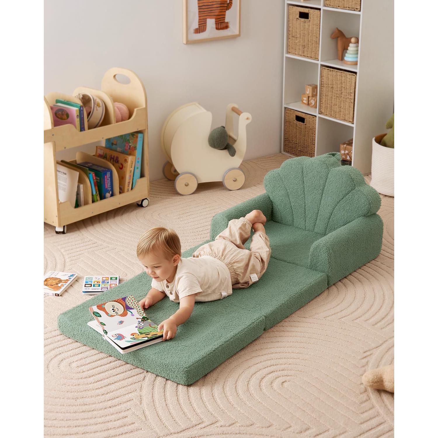 Sofá Infantil Blissful Diary Verde 2 en 1 Convertible Reclinable