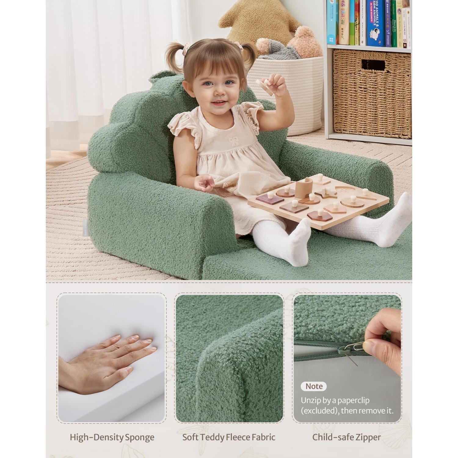 Sofá Infantil Blissful Diary Verde 2 en 1 Convertible Reclinable