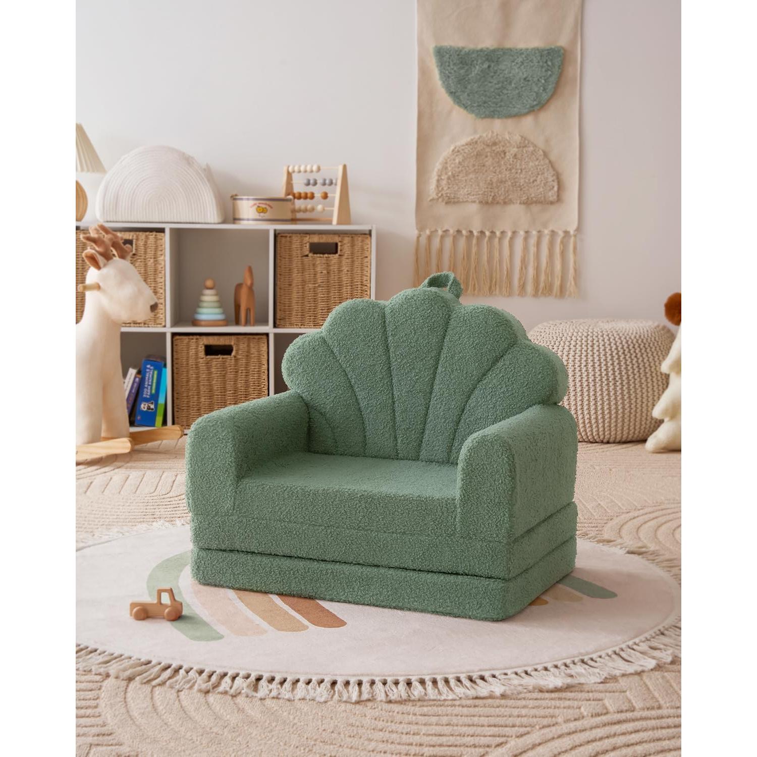 Sofá Infantil Blissful Diary Verde 2 en 1 Convertible Reclinable