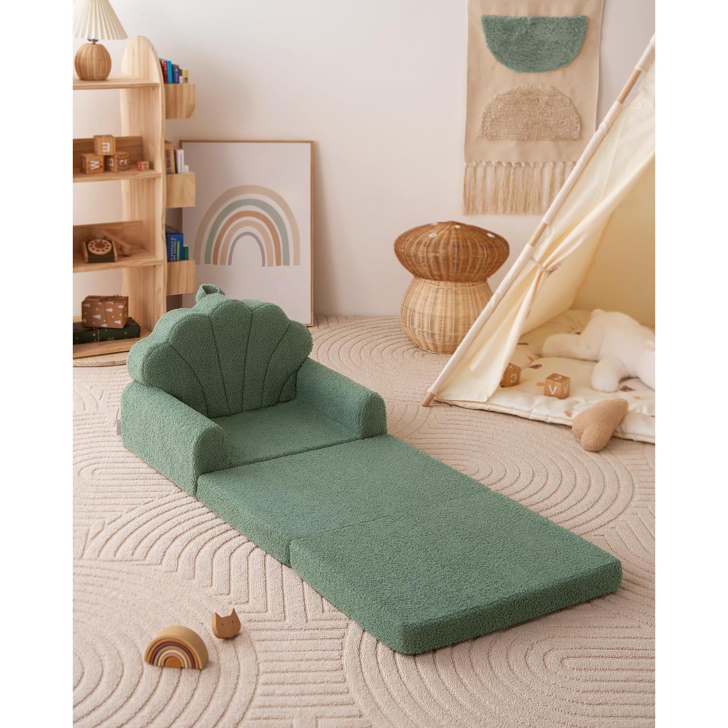 Sofá Infantil Blissful Diary Verde 2 en 1 Convertible Reclinable