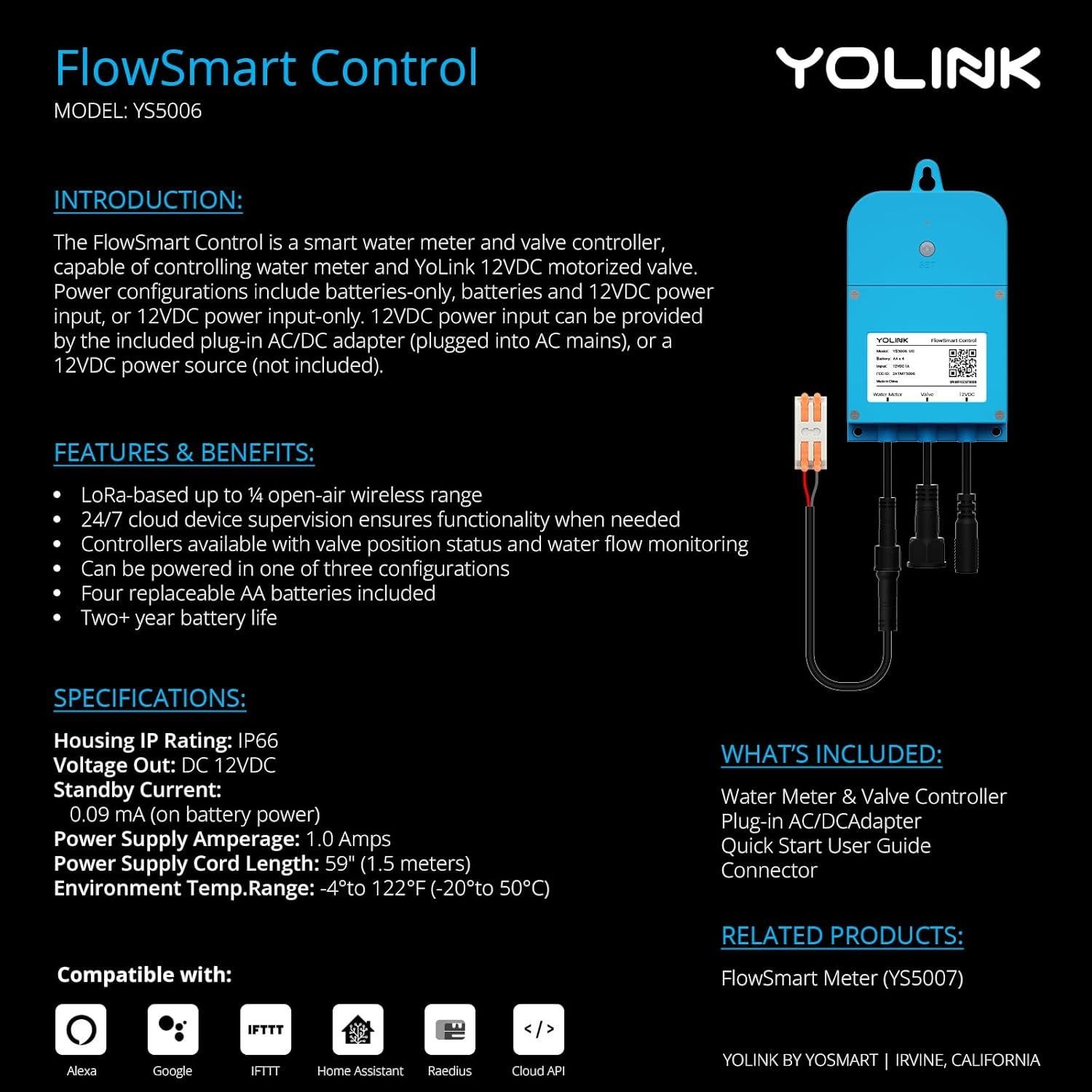 YoLink FlowSmart Control - Medidor de Agua Inteligente 1"