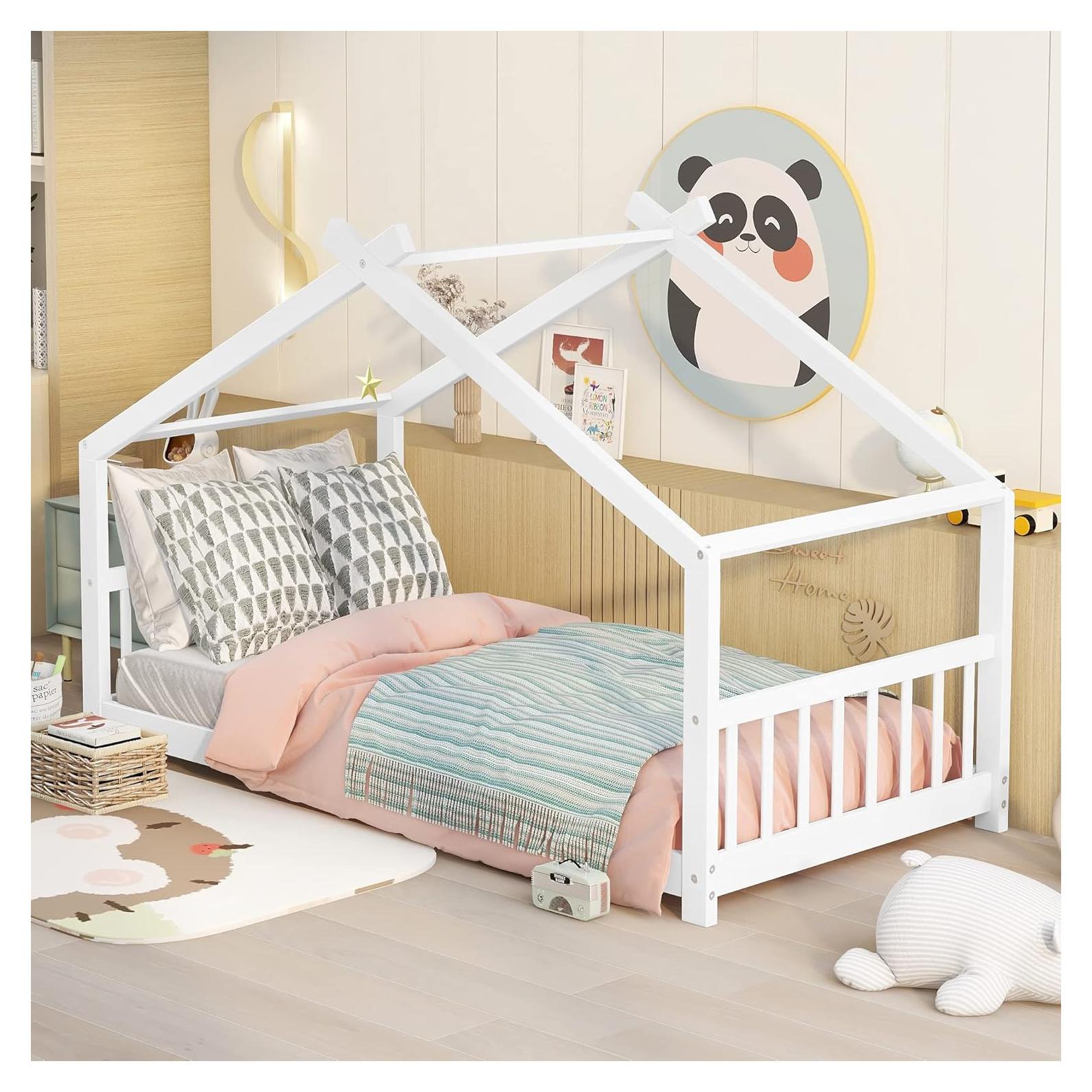 Cama Casa Individual Harper & Bright Designs Blanca para Niños