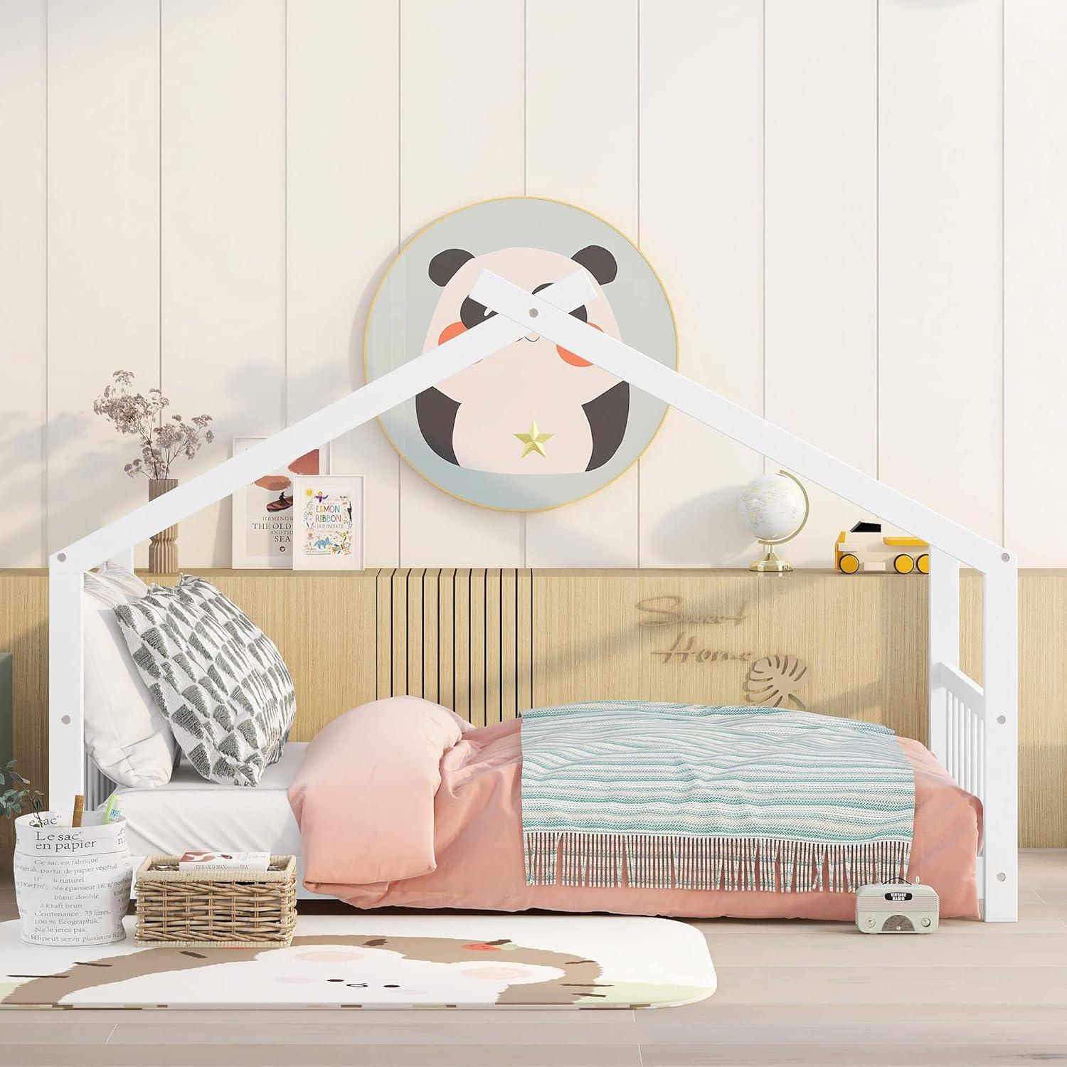 Cama Casa Individual Harper & Bright Designs Blanca para Niños