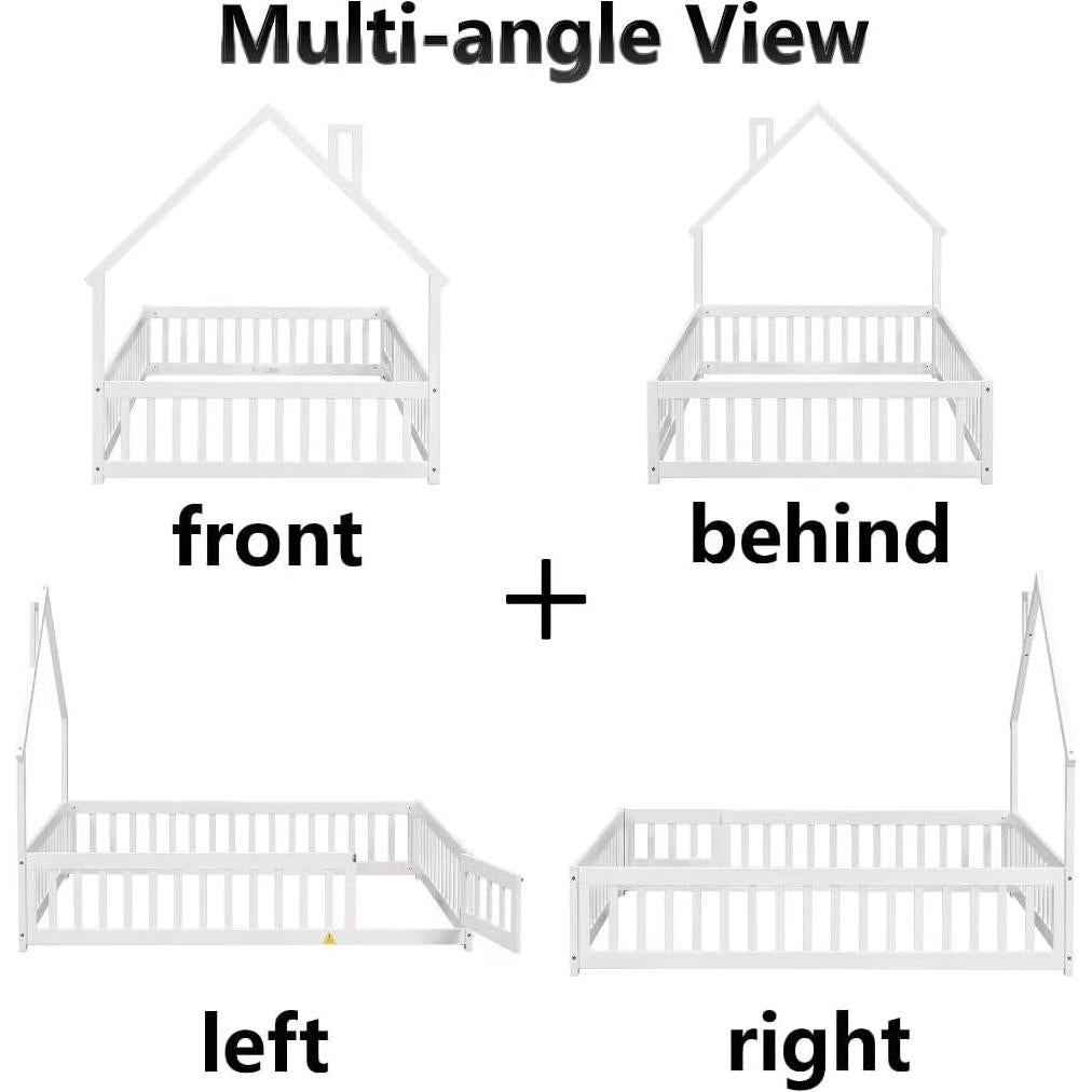 Cama Montessori Completa TURRIDU Blanca con Barandillas y Puerta