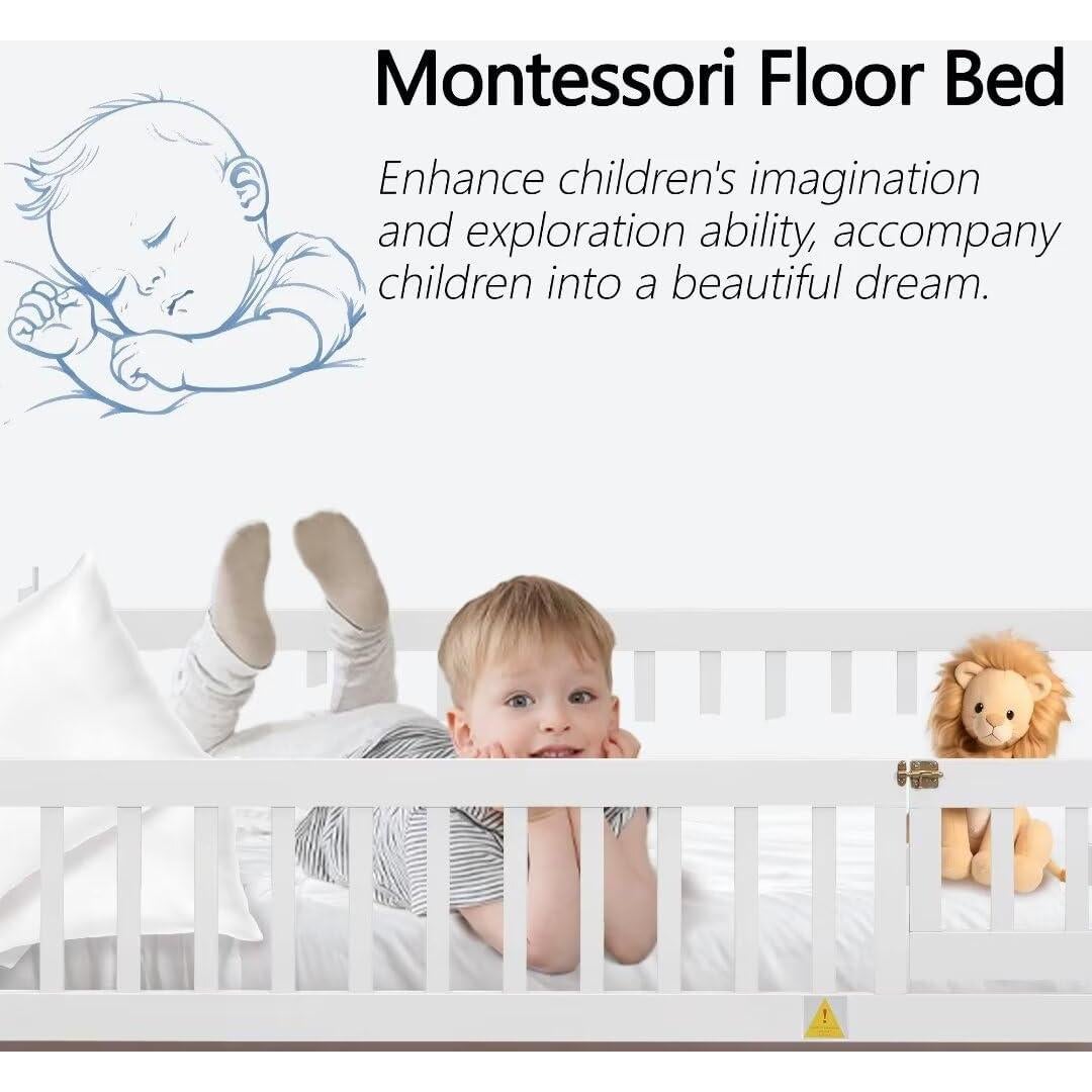 Cama Montessori Completa TURRIDU Blanca con Barandillas y Puerta