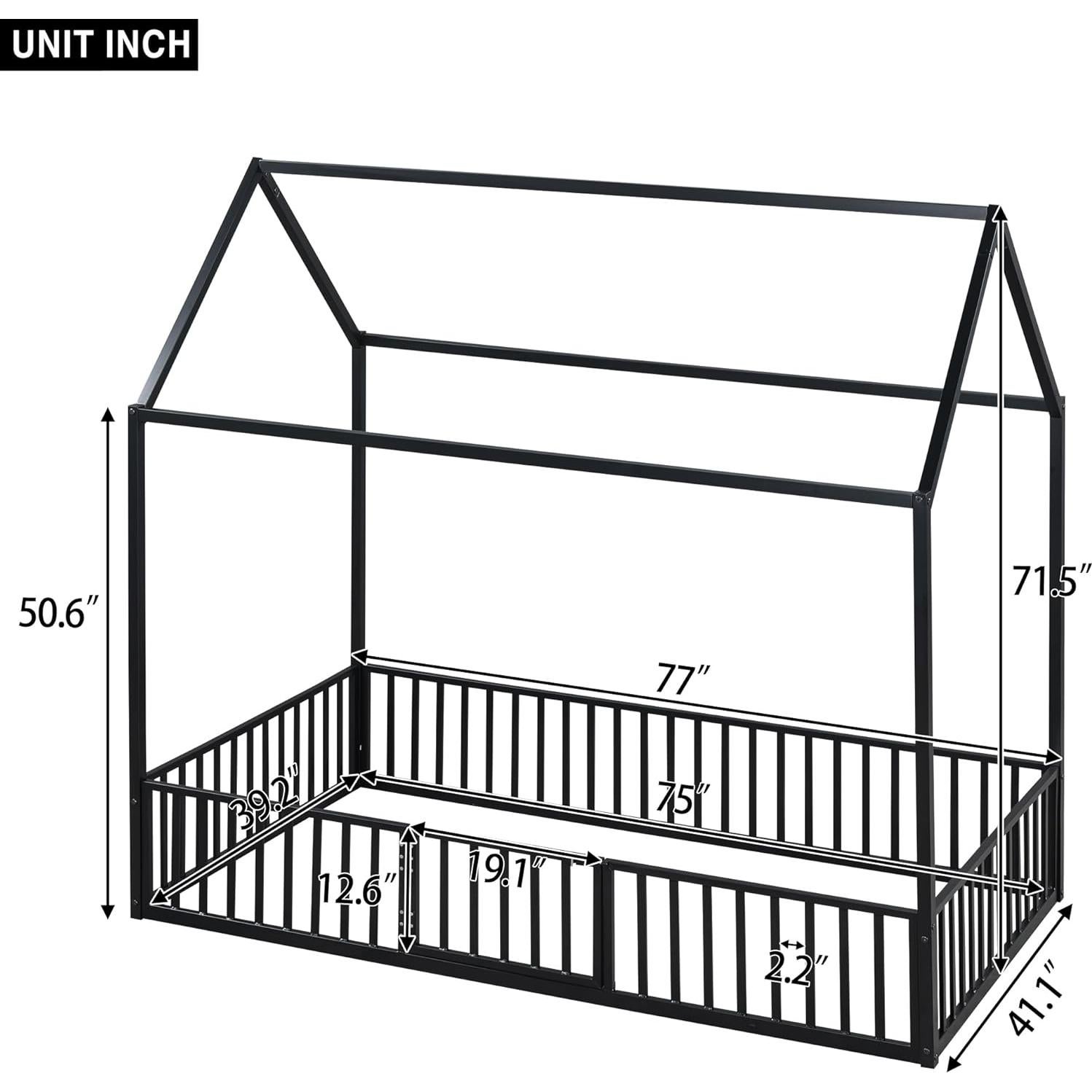 Cama de Piso Twin Bellemave con Techo Casa y Barandillas