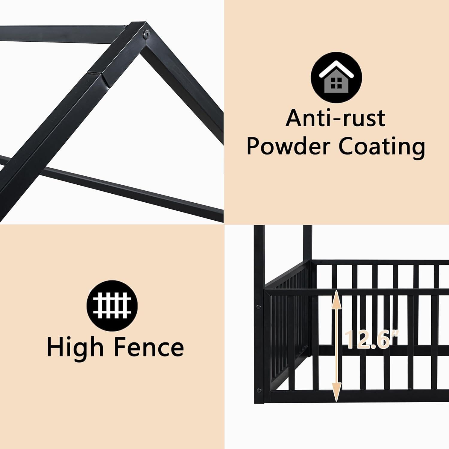 Cama de Piso Twin Bellemave con Techo Casa y Barandillas