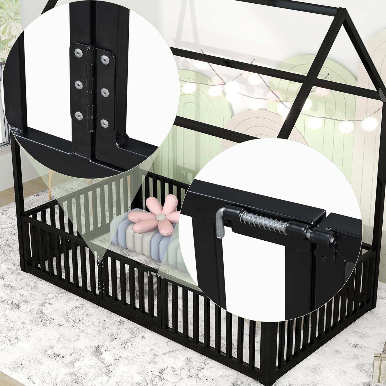 Cama de Piso Twin Bellemave con Techo Casa y Barandillas