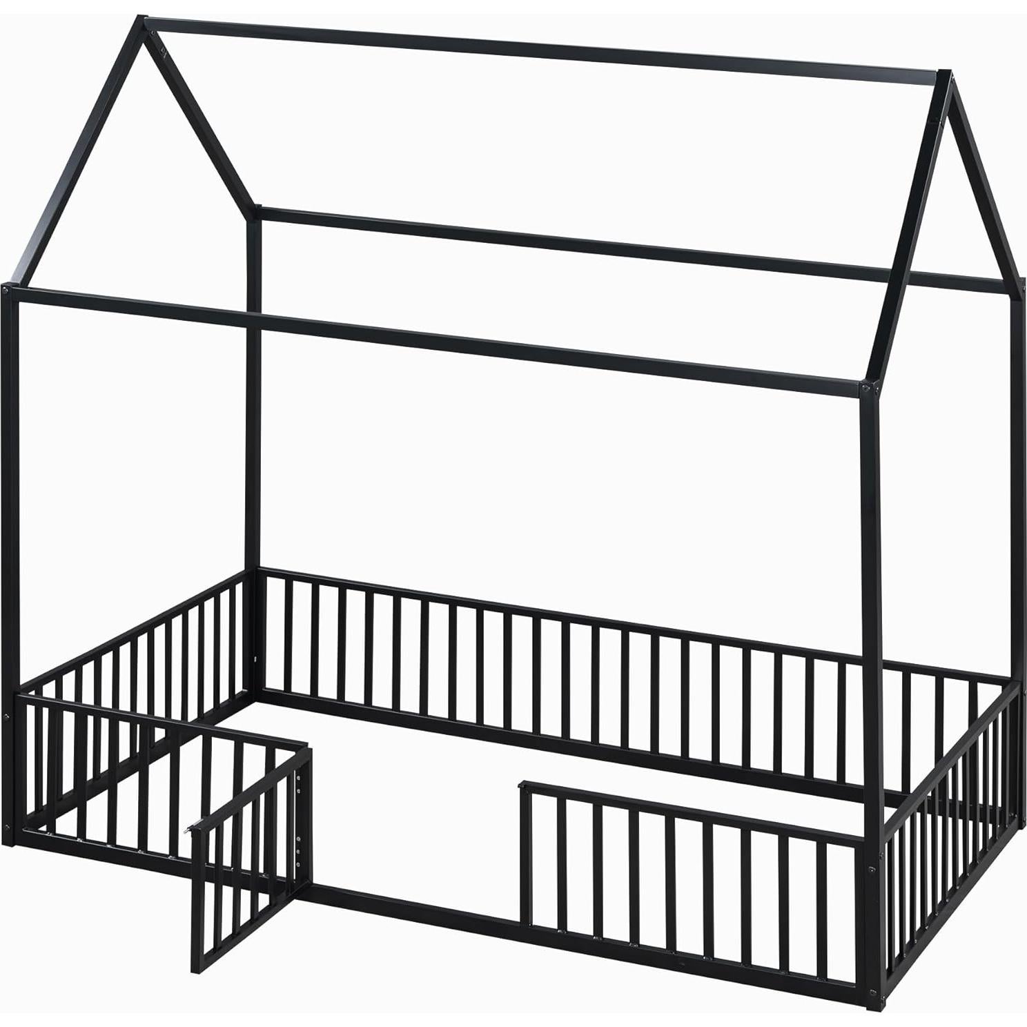 Cama de Piso Twin Bellemave con Techo Casa y Barandillas