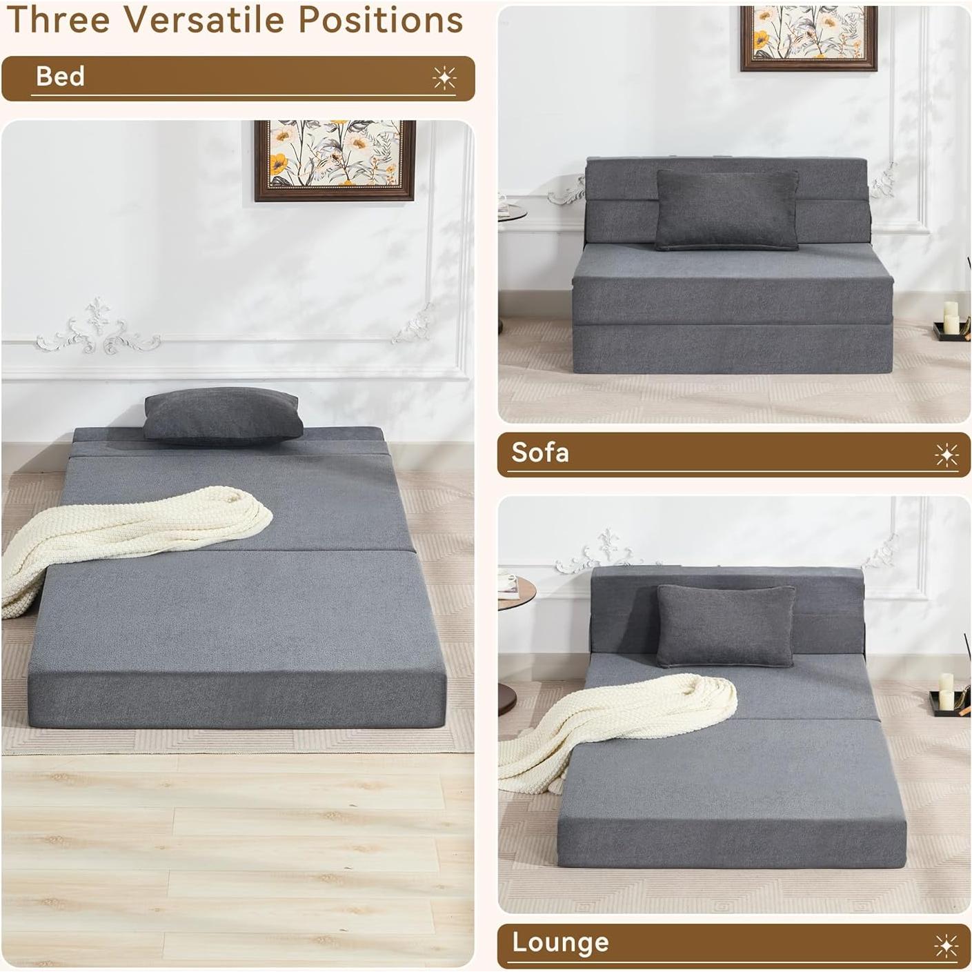 Sofá Cama Plegable WUTUTUEE Lino Gris Oscuro Individual