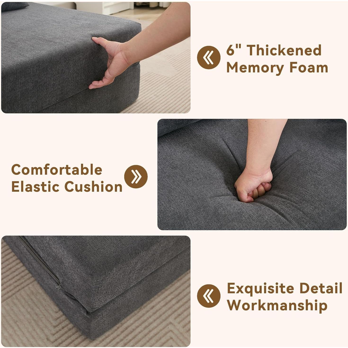 Sofá Cama Plegable WUTUTUEE Lino Gris Oscuro Individual