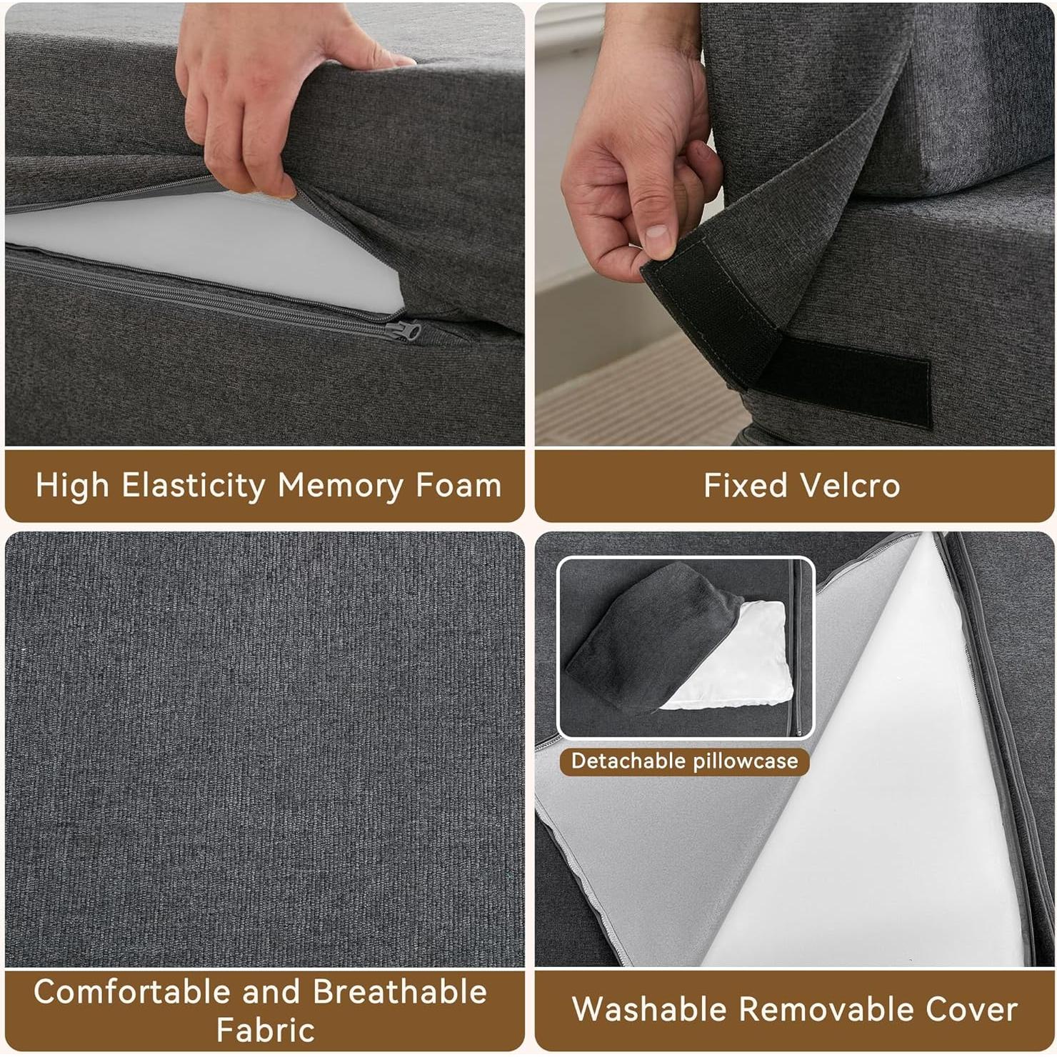 Sofá Cama Plegable WUTUTUEE Lino Gris Oscuro Individual