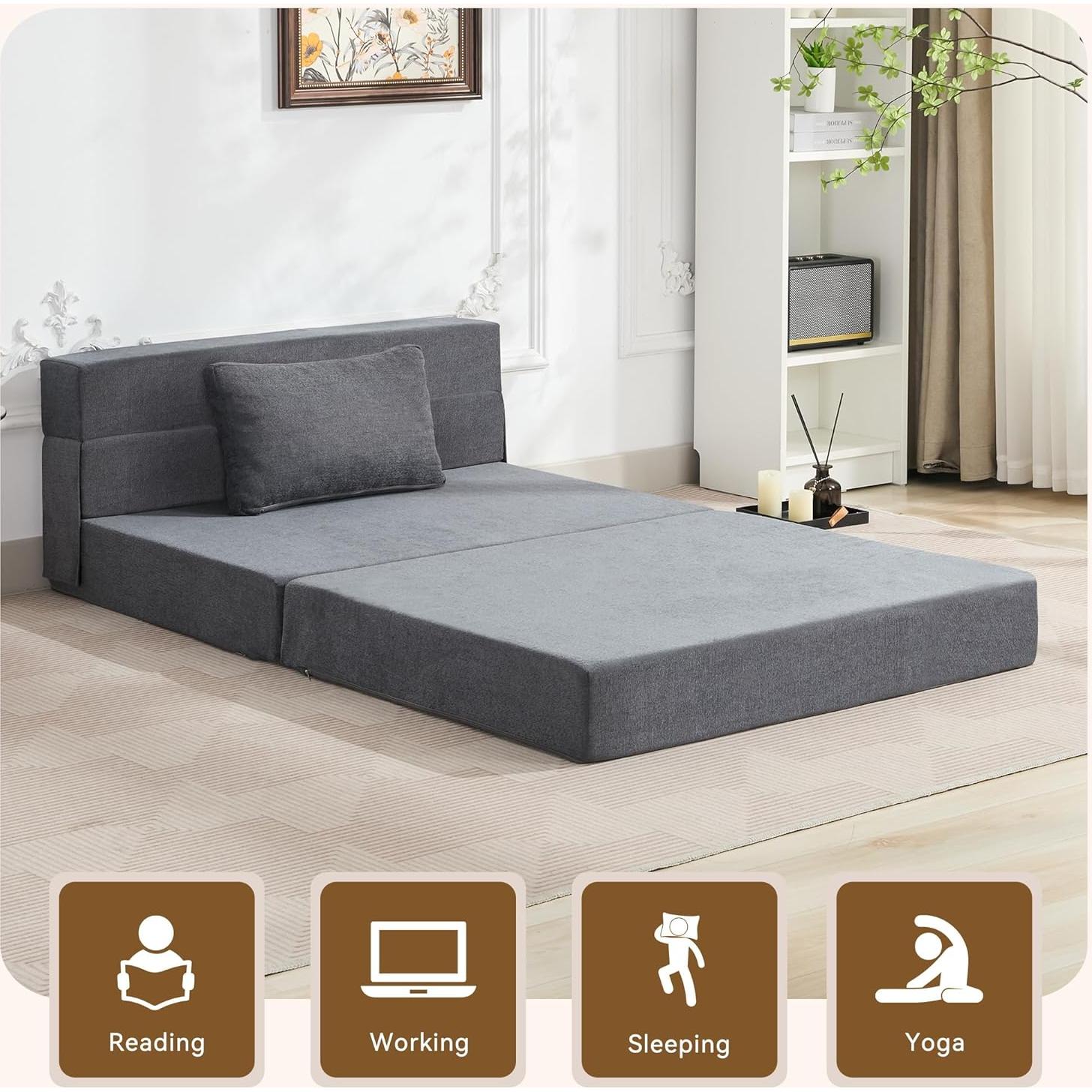 Sofá Cama Plegable WUTUTUEE Lino Gris Oscuro Individual