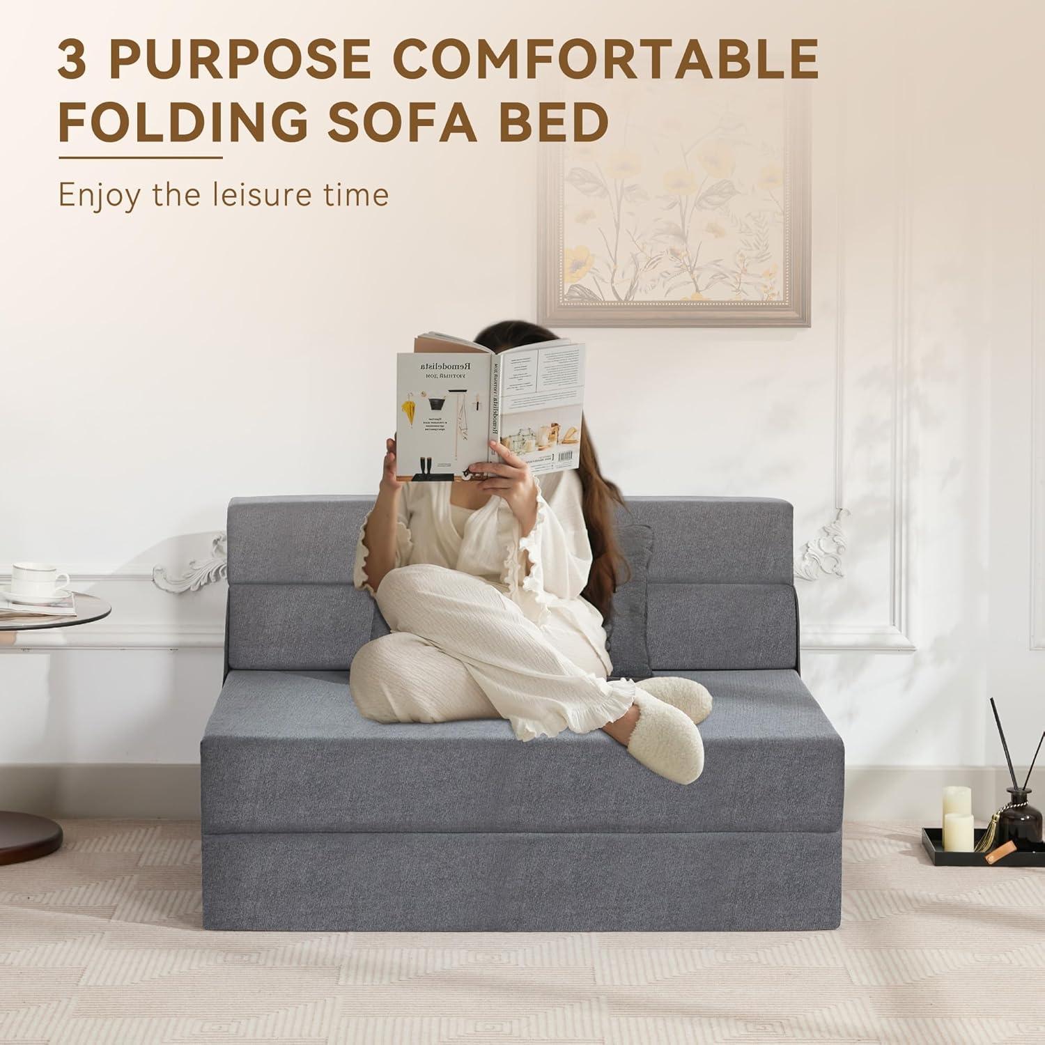 Sofá Cama Plegable WUTUTUEE Lino Gris Oscuro Individual