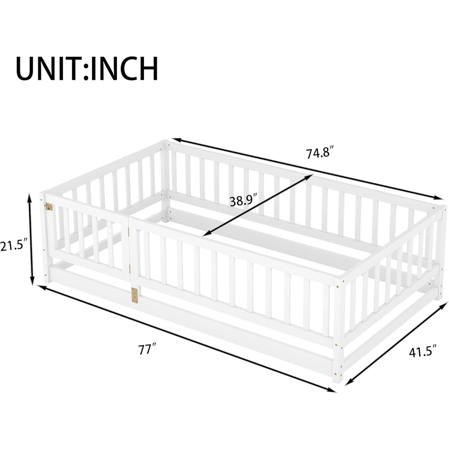 Cama Montessori Twin YHUBHSIS Blanca con Cerca y Puerta Removible