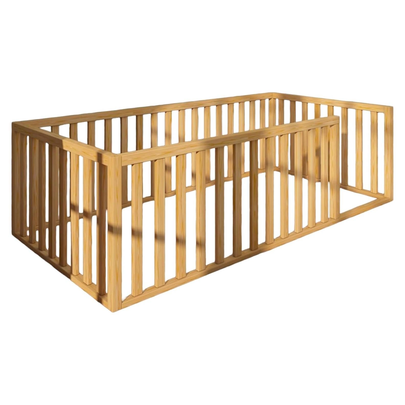 Cama Montessori de Madera de Pino 120 x 135 cm con Barandillas