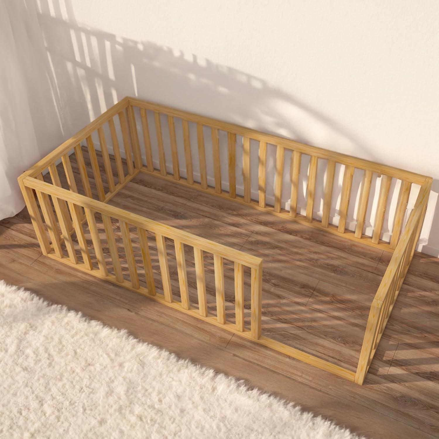 Cama Montessori de Madera de Pino 120 x 135 cm con Barandillas