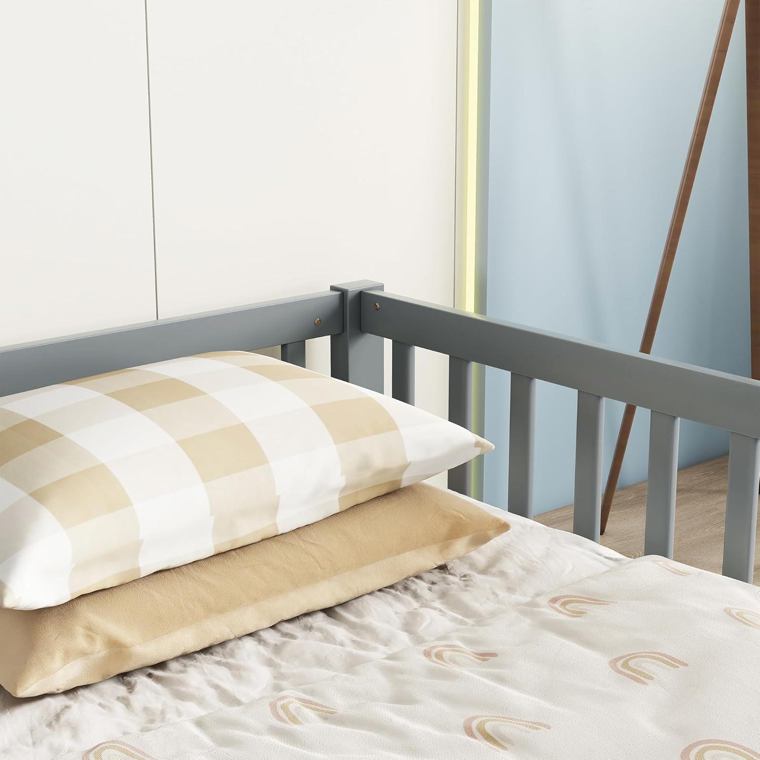 Cama Montessori Doble Twin Gris de Madera de Pino con Barandillas