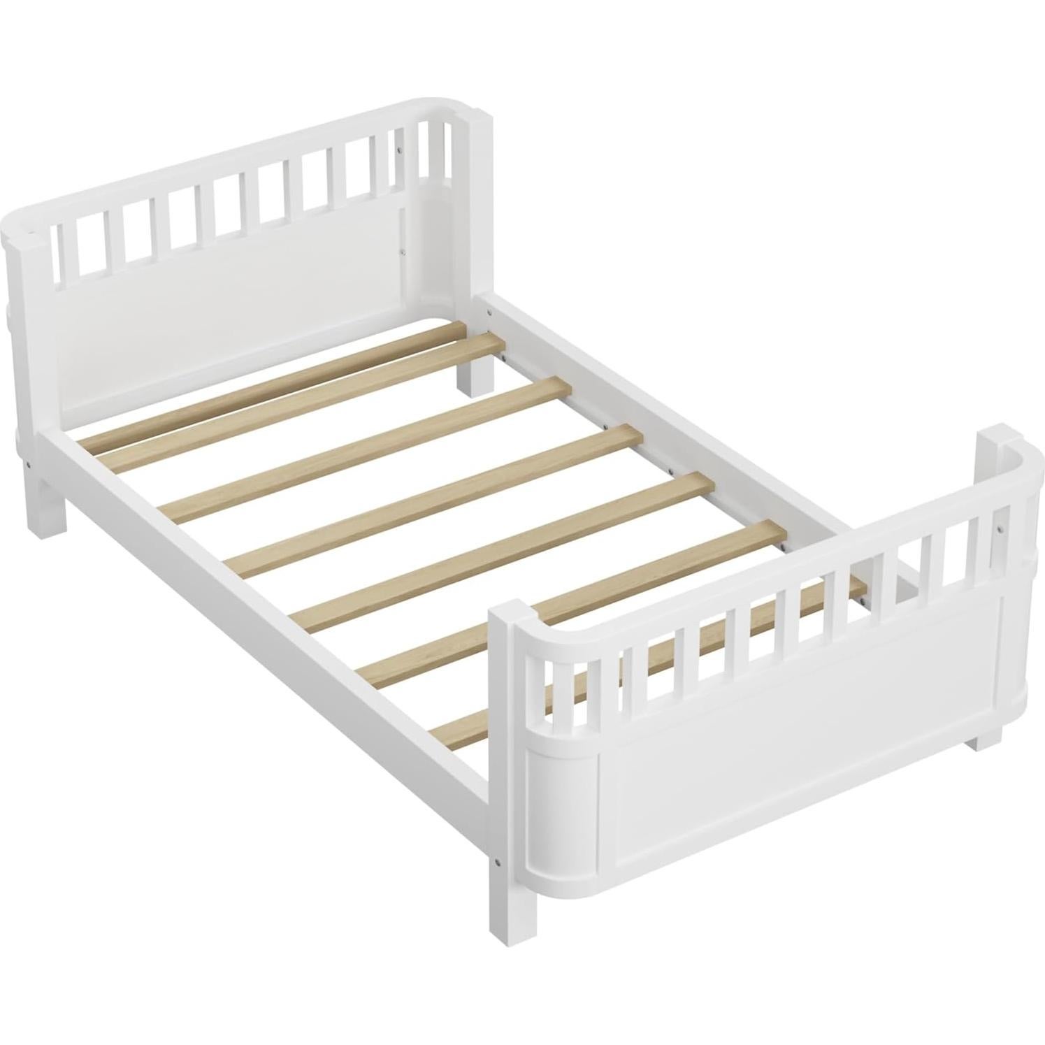 Cama Plataforma Twin NCKMYB de Madera con Barandilla 3 Lados Blanca