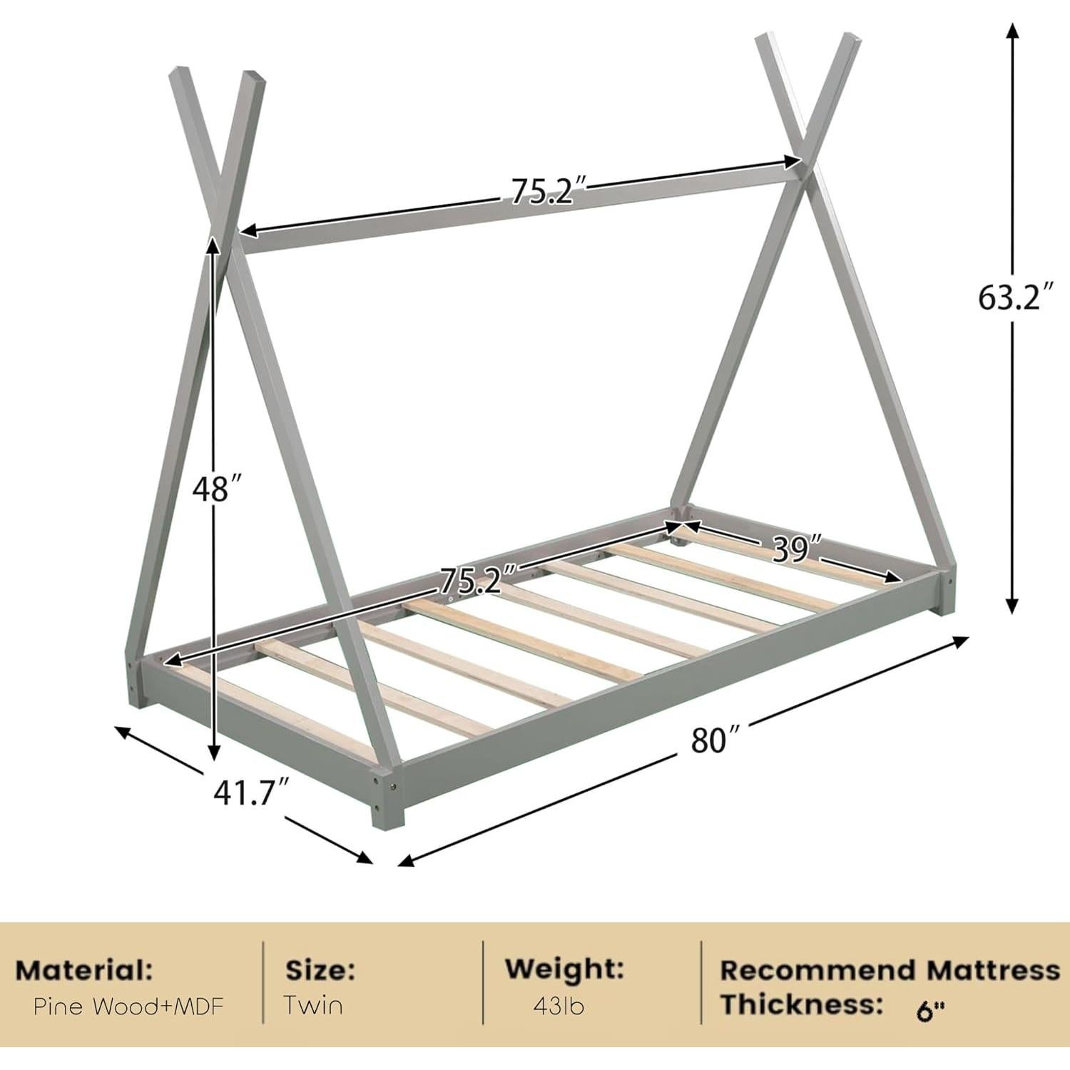 Cama Casa Twin Bellemave de Madera Montessori Gris