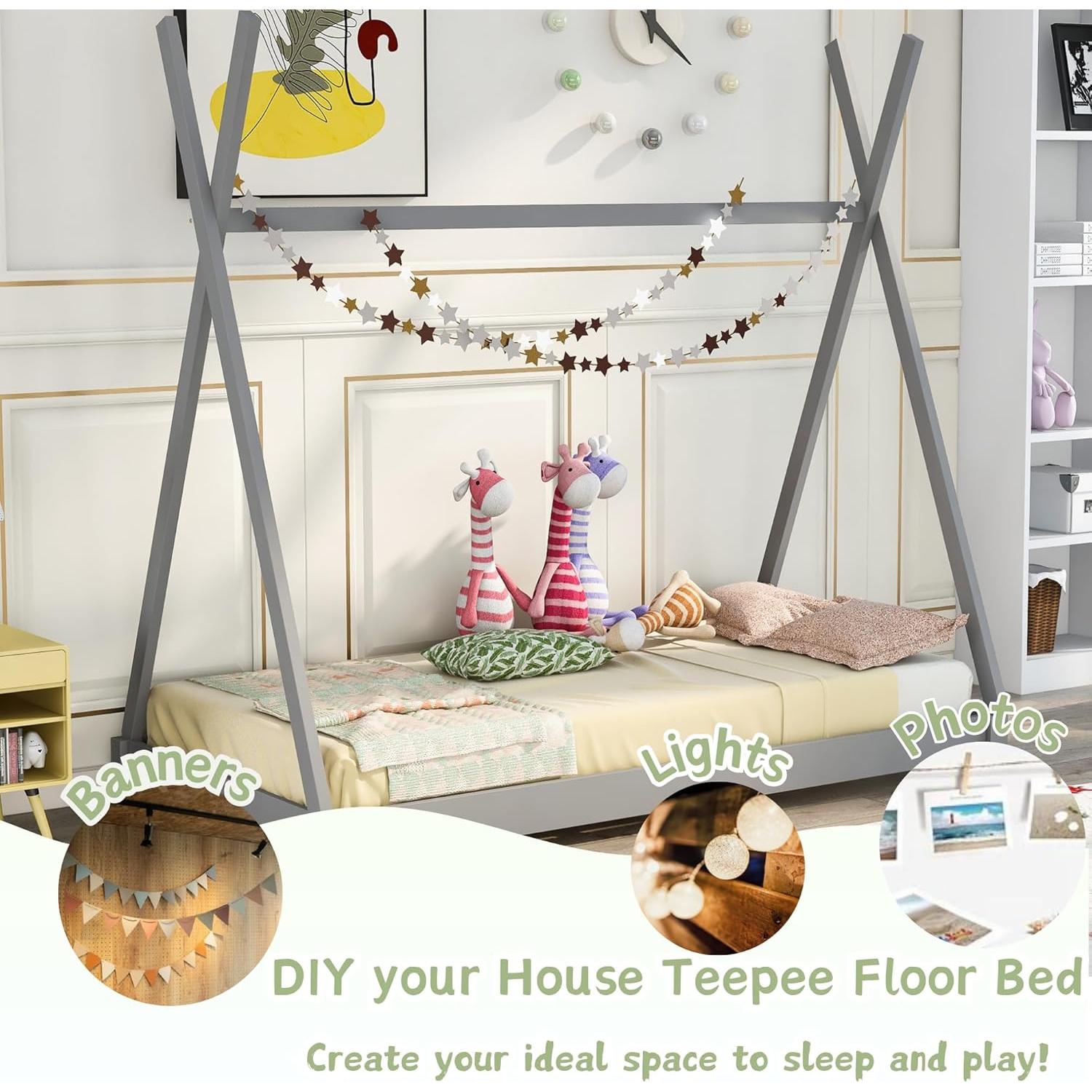 Cama Casa Twin Bellemave de Madera Montessori Gris