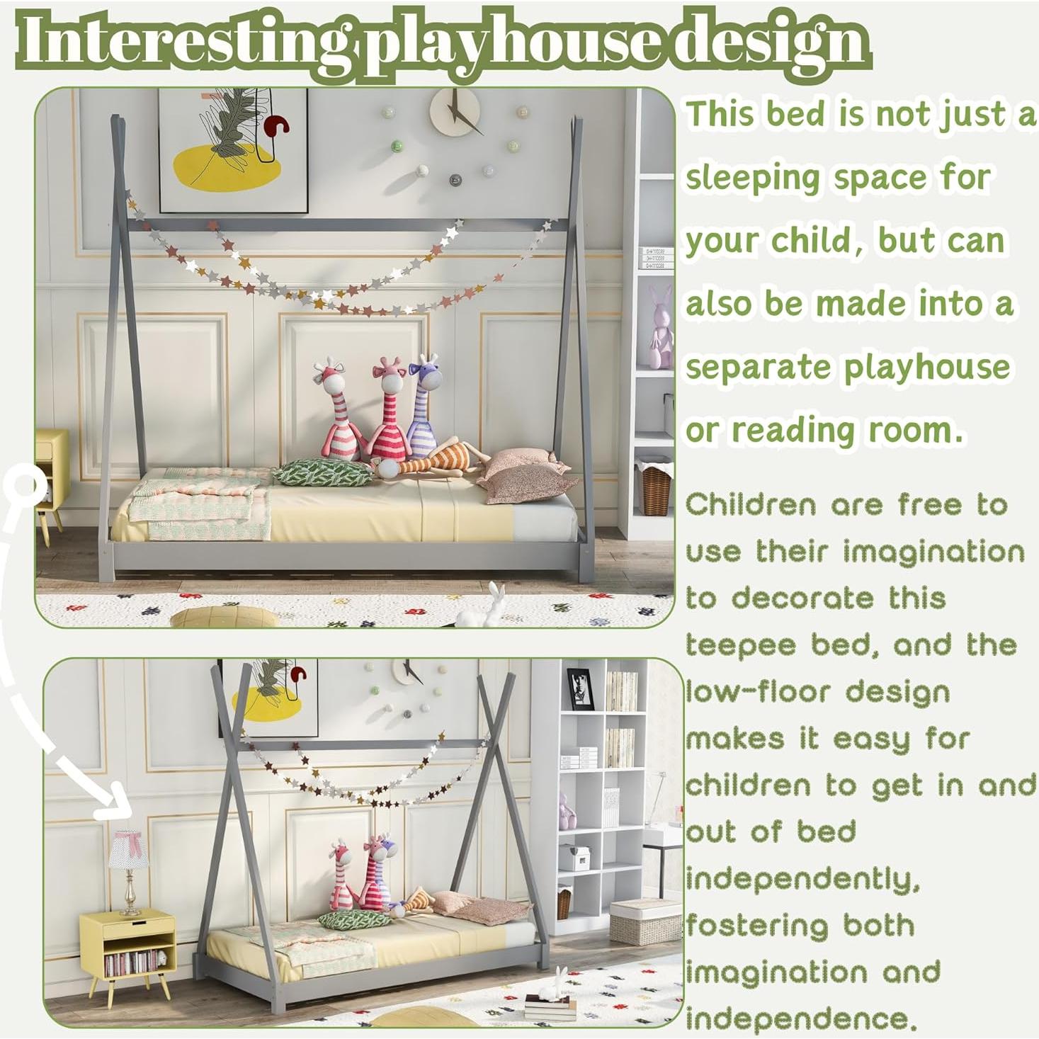 Cama Casa Twin Bellemave de Madera Montessori Gris