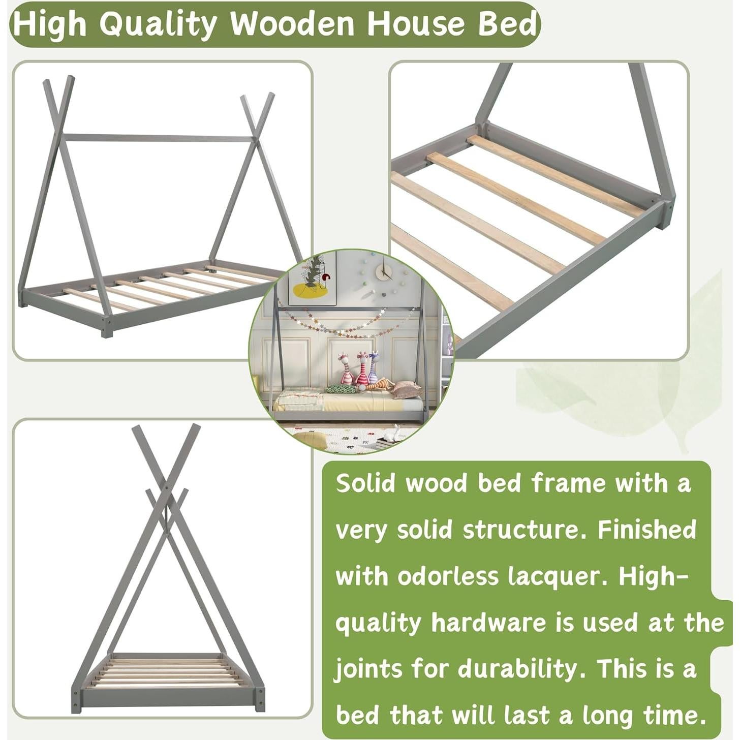 Cama Casa Twin Bellemave de Madera Montessori Gris