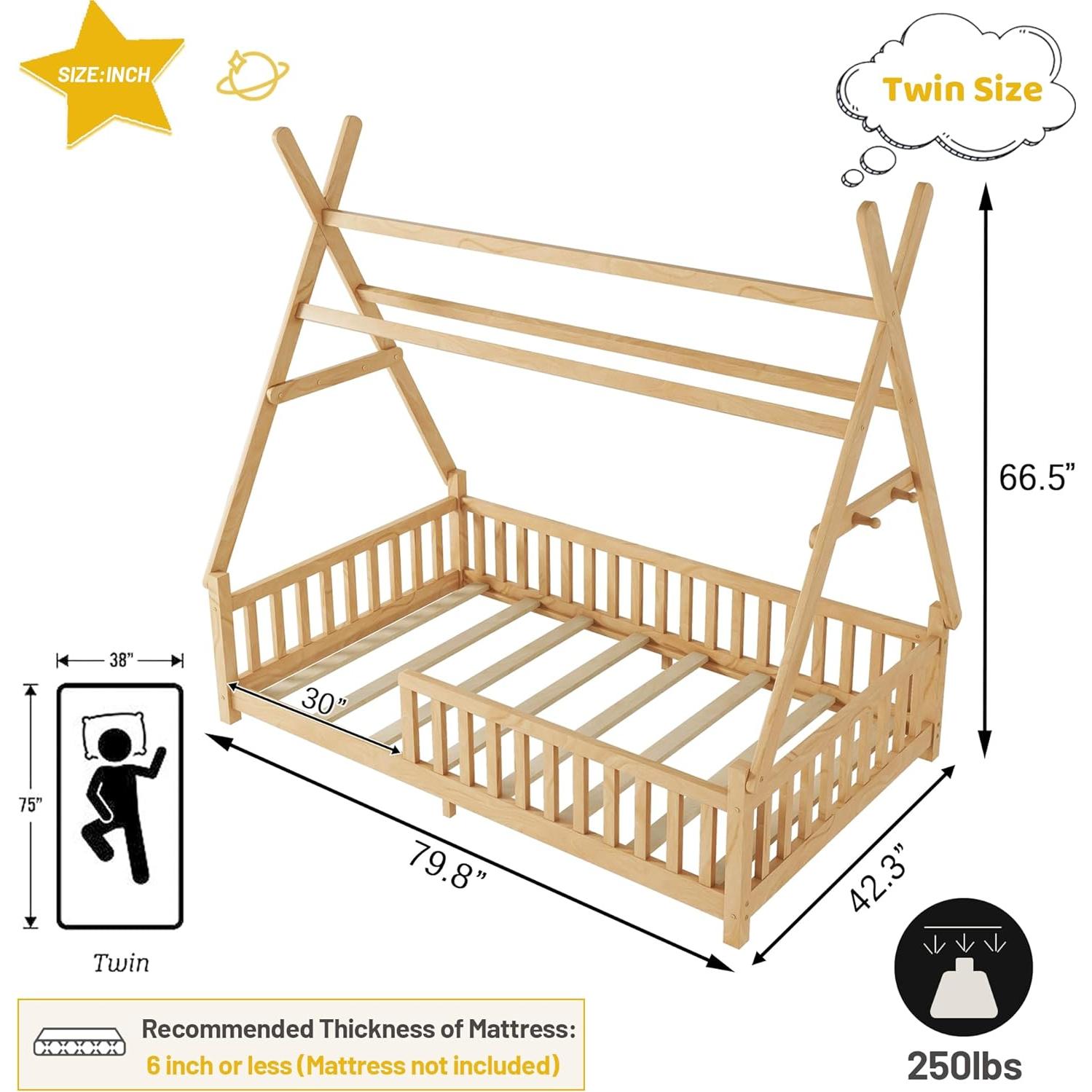 Cama Casa Twin Mirightone con Luces LED y Techo Removible