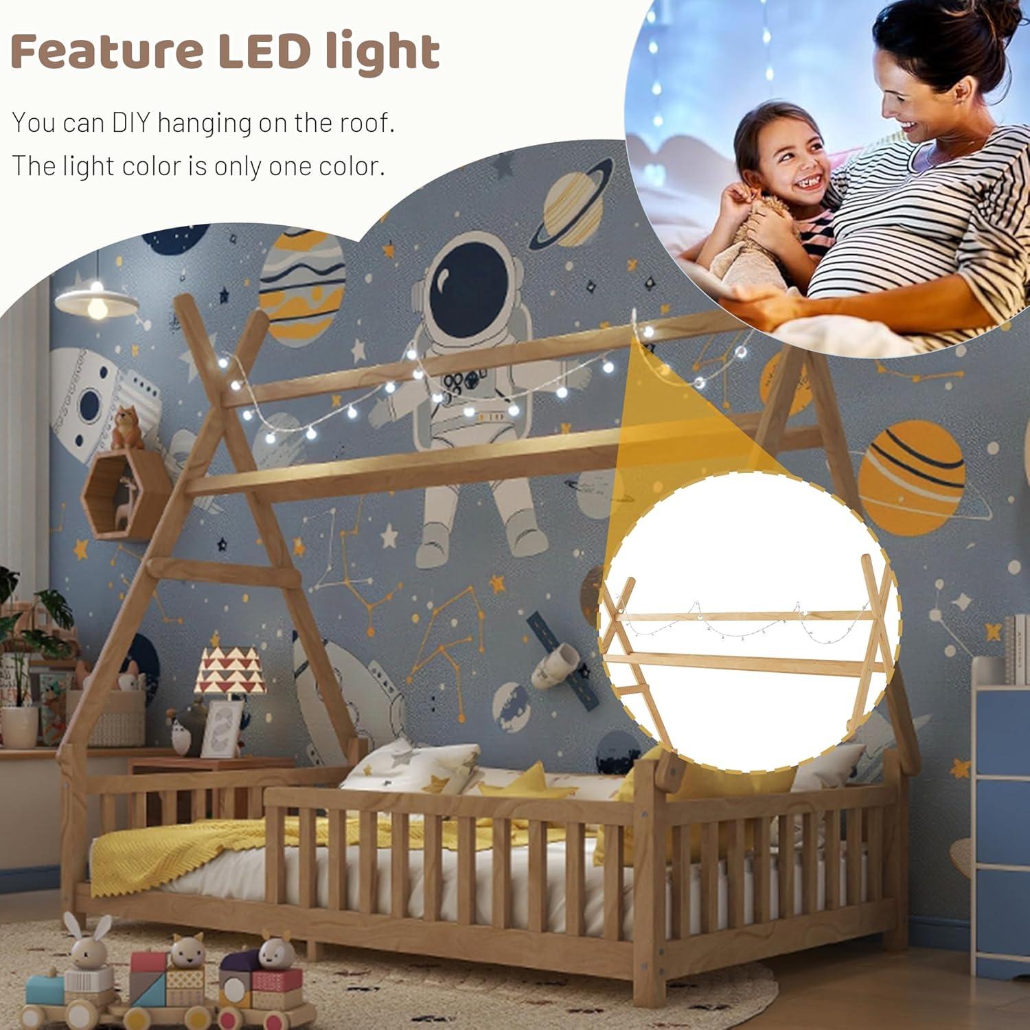 Cama Casa Twin Mirightone con Luces LED y Techo Removible