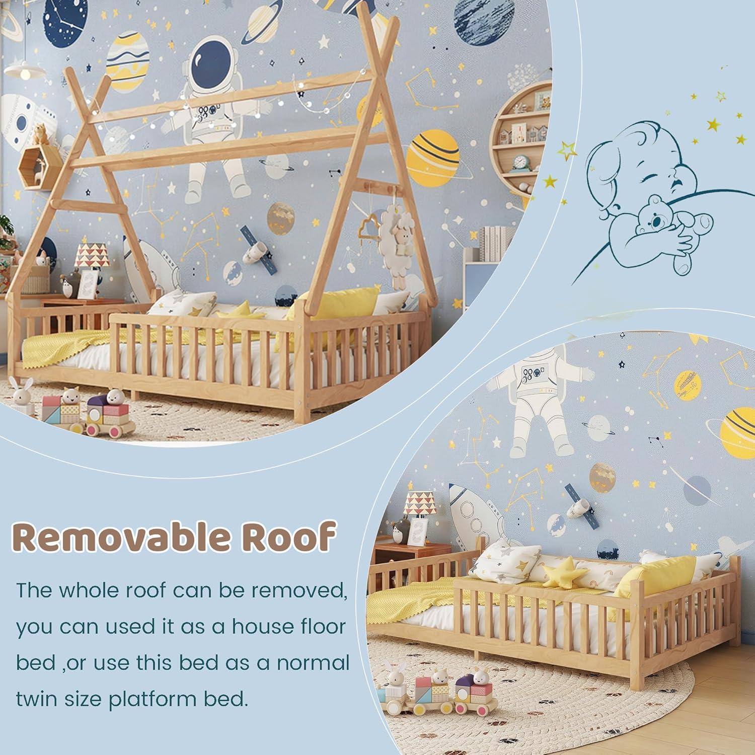 Cama Casa Twin Mirightone con Luces LED y Techo Removible