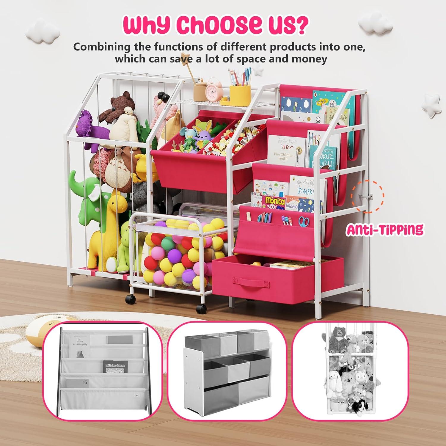 Estantería Infantil Rosa VORTULIUK 3 Niveles Almacenamiento Juguetes