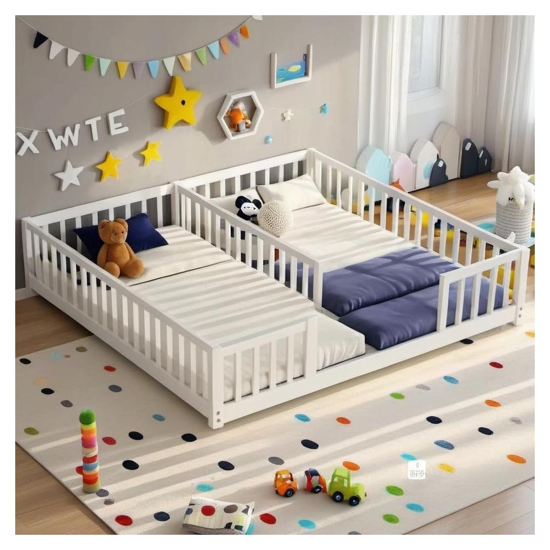 Cama de Piso Doble Twin PVWIIK con Barandillas de Seguridad