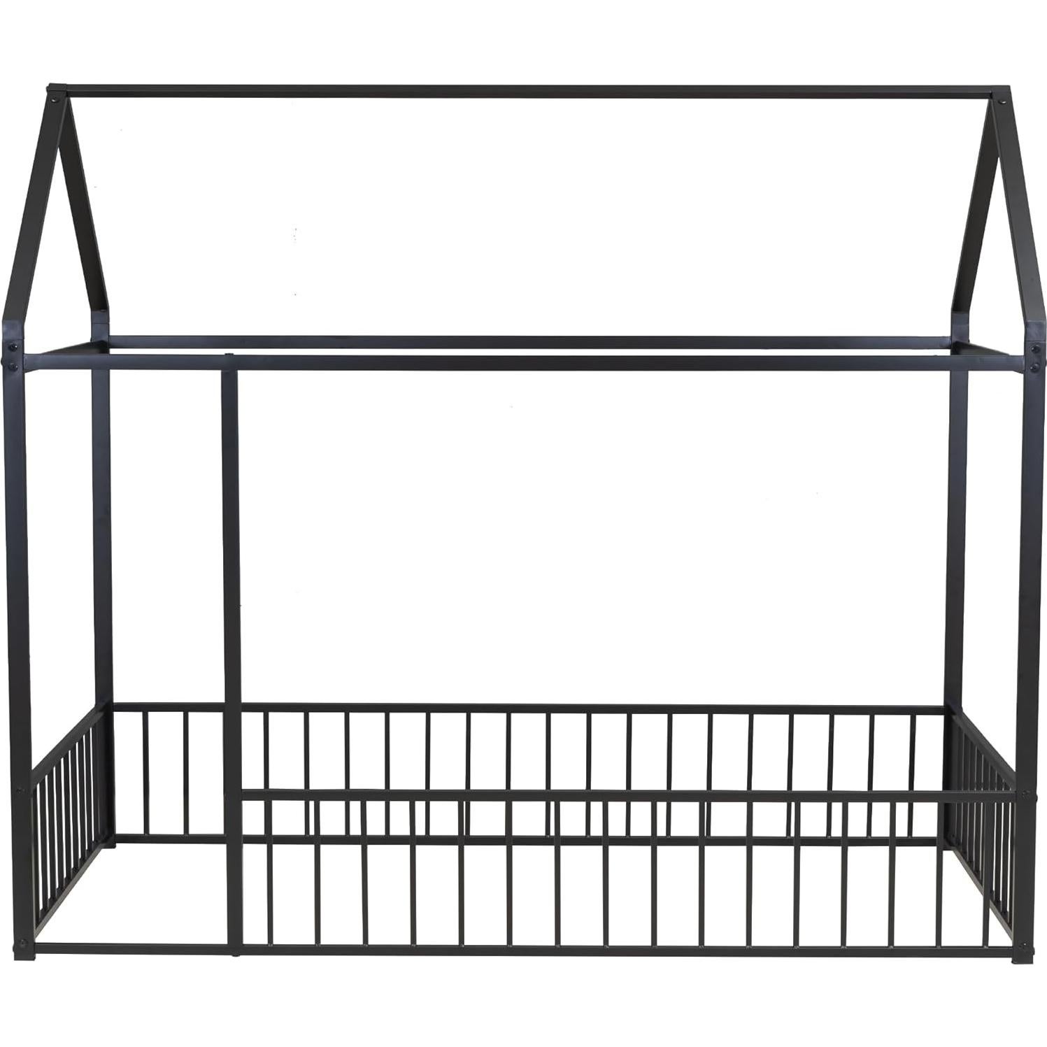 Cama de Piso Montessori HAUSHECK Twin con Techo y Barandillas