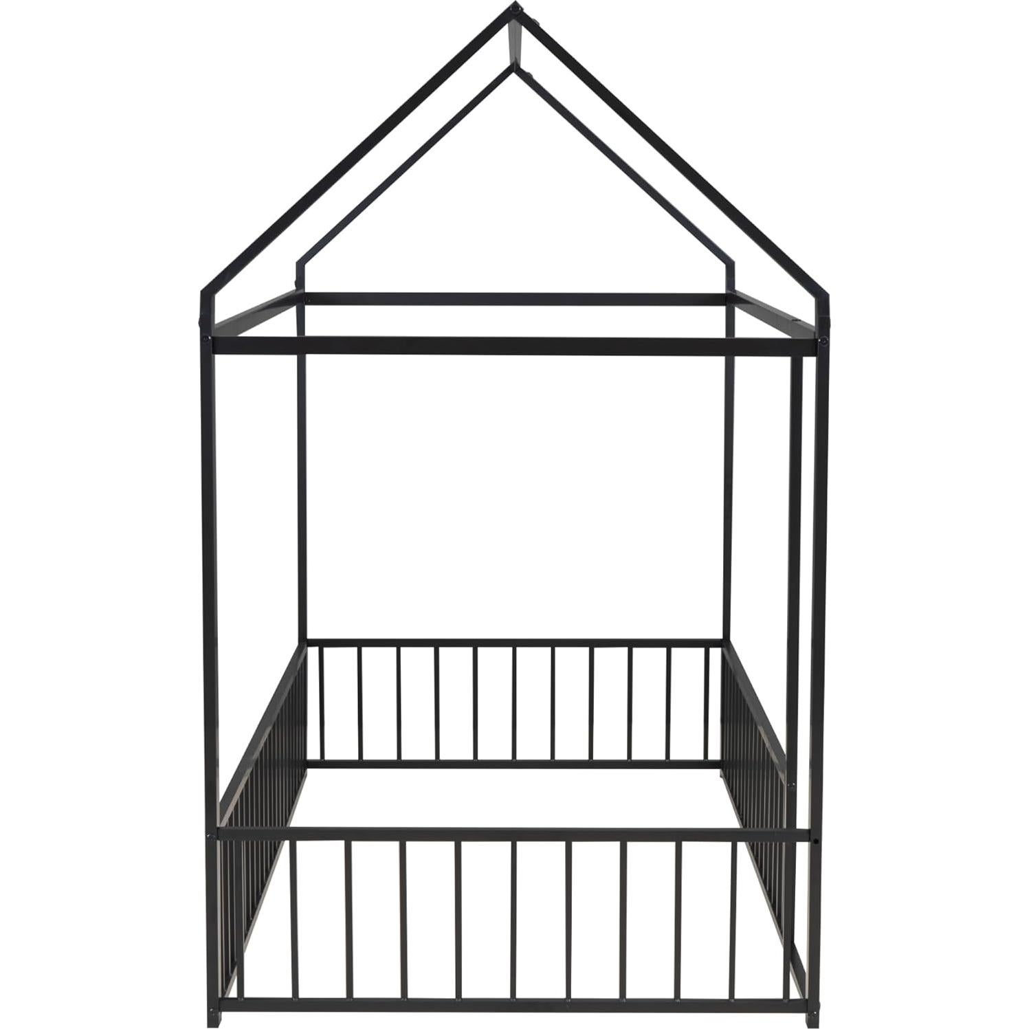 Cama de Piso Montessori HAUSHECK Twin con Techo y Barandillas