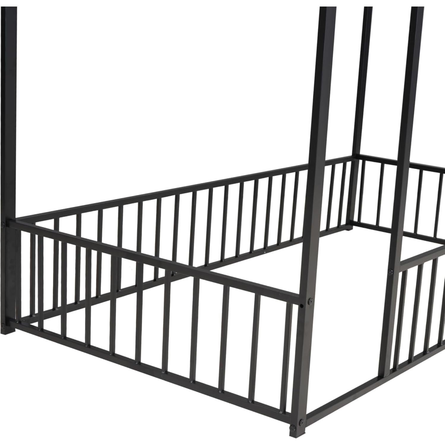 Cama de Piso Montessori HAUSHECK Twin con Techo y Barandillas