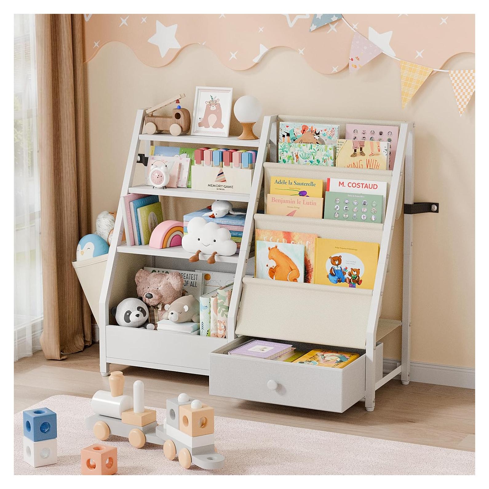 Estantería para Niños HAVLOTII Blanca - Organizador de Juguetes y Libros